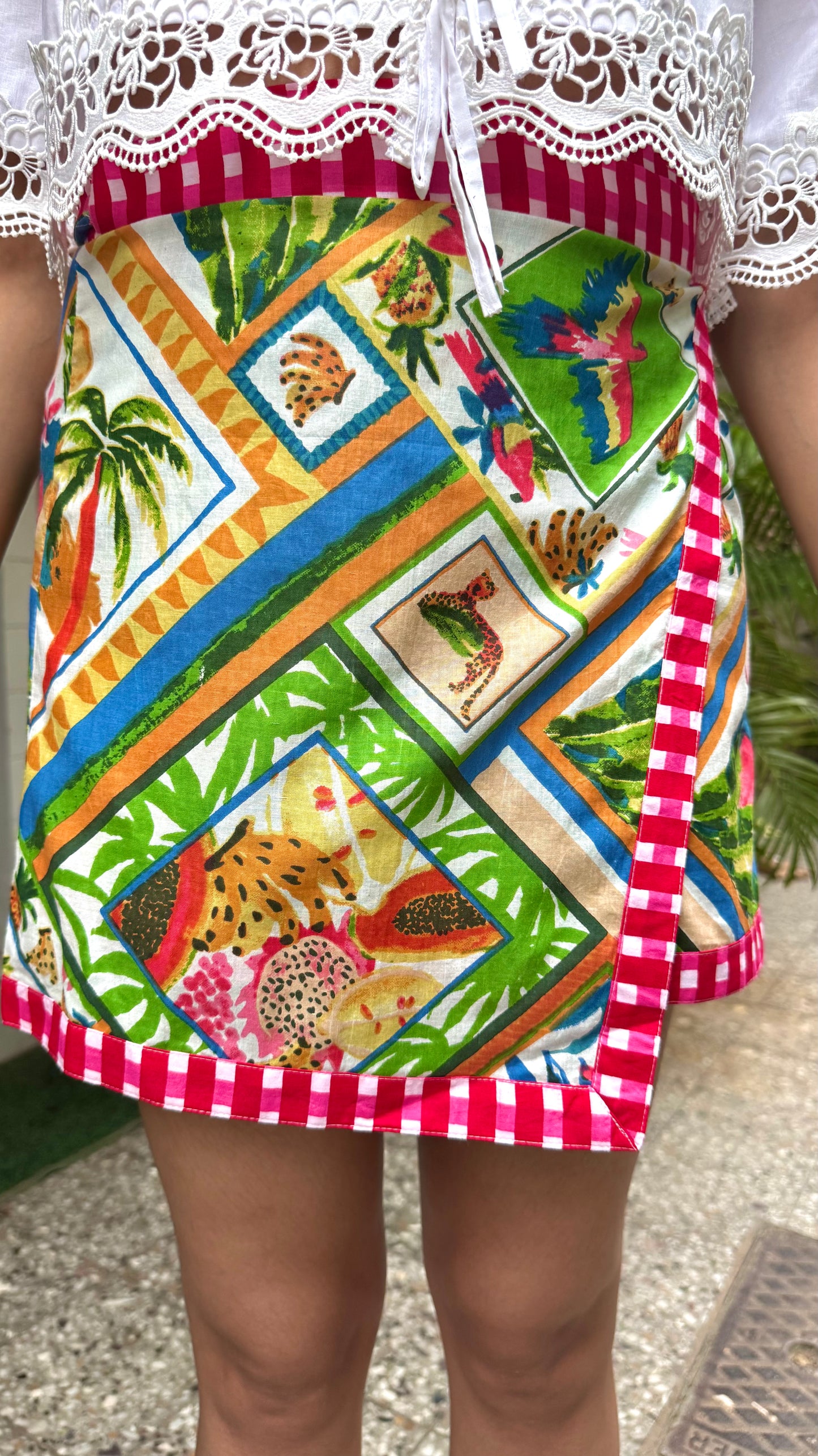 Mini Jungle Safari Cotton Wrap Skirt - White (Premium Collection)