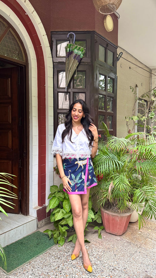 Mini Jungle Safari Cotton Wrap Skirt - Blue (Premium Collection)