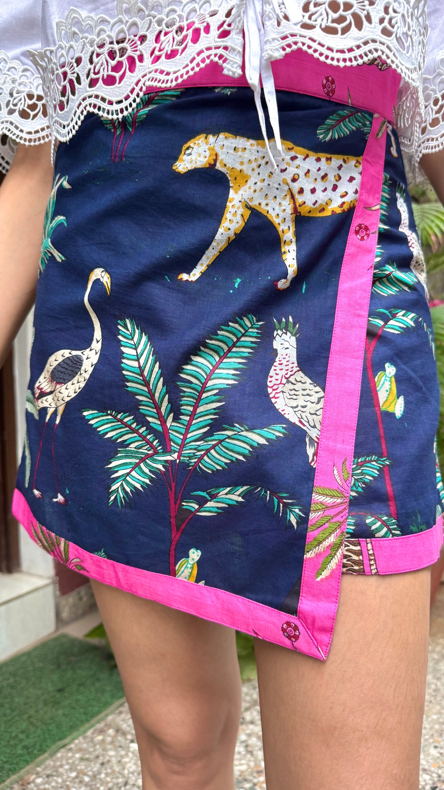 Mini Jungle Safari Cotton Wrap Skirt - Blue (Premium Collection)
