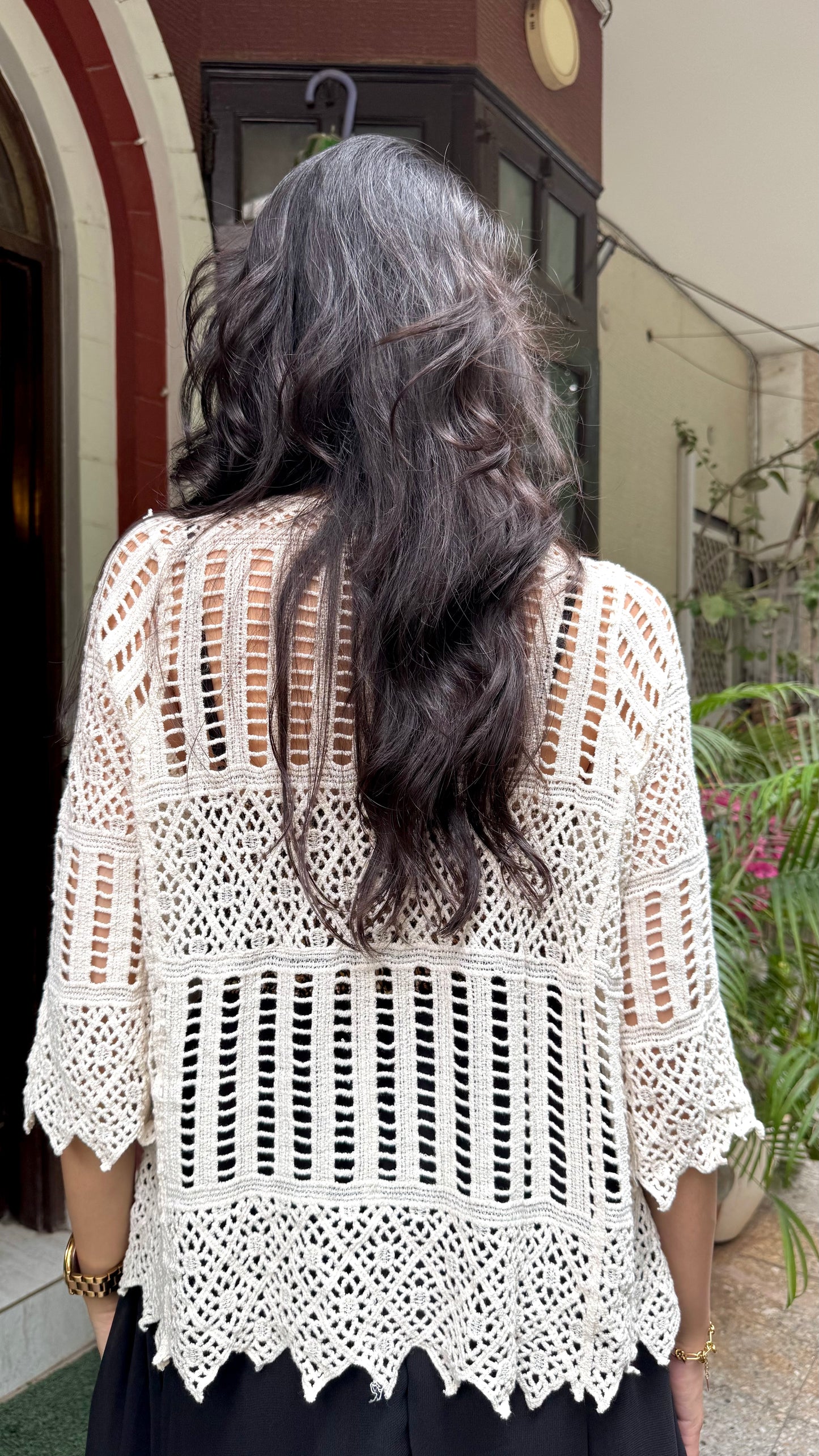 Dream Crochet Cotton Lace Shrug - Cream (Free Size)