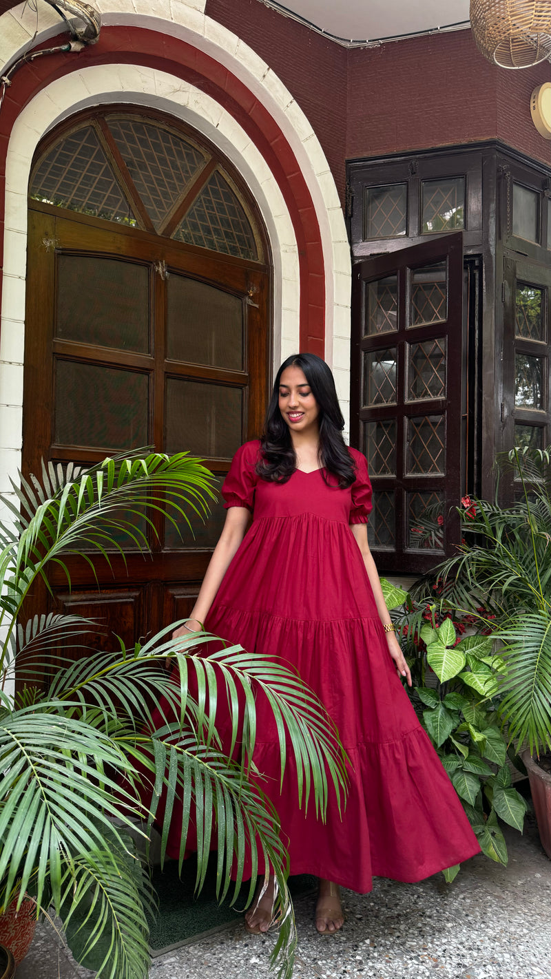 Maternity Splash of Color Cotton Maxi - Maroon