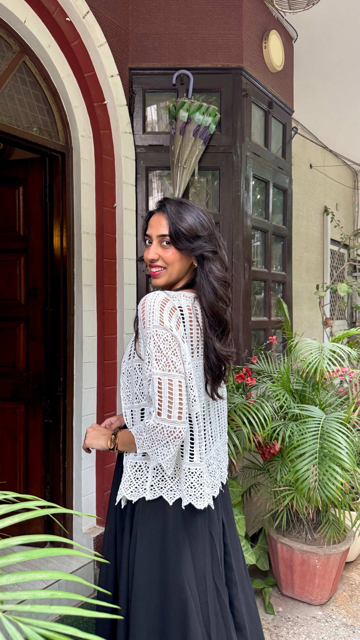 Dream Crochet Cotton Lace Shrug - White (Free Size)