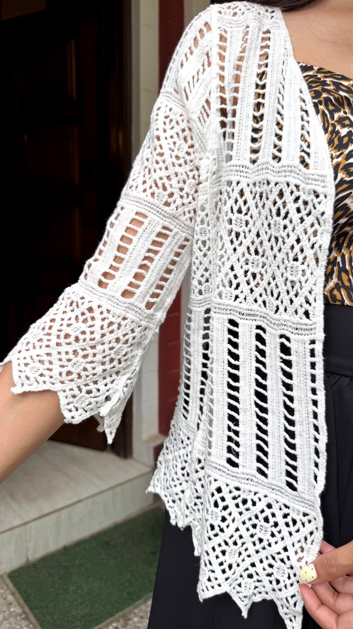 Dream Crochet Cotton Lace Shrug - White (Free Size)