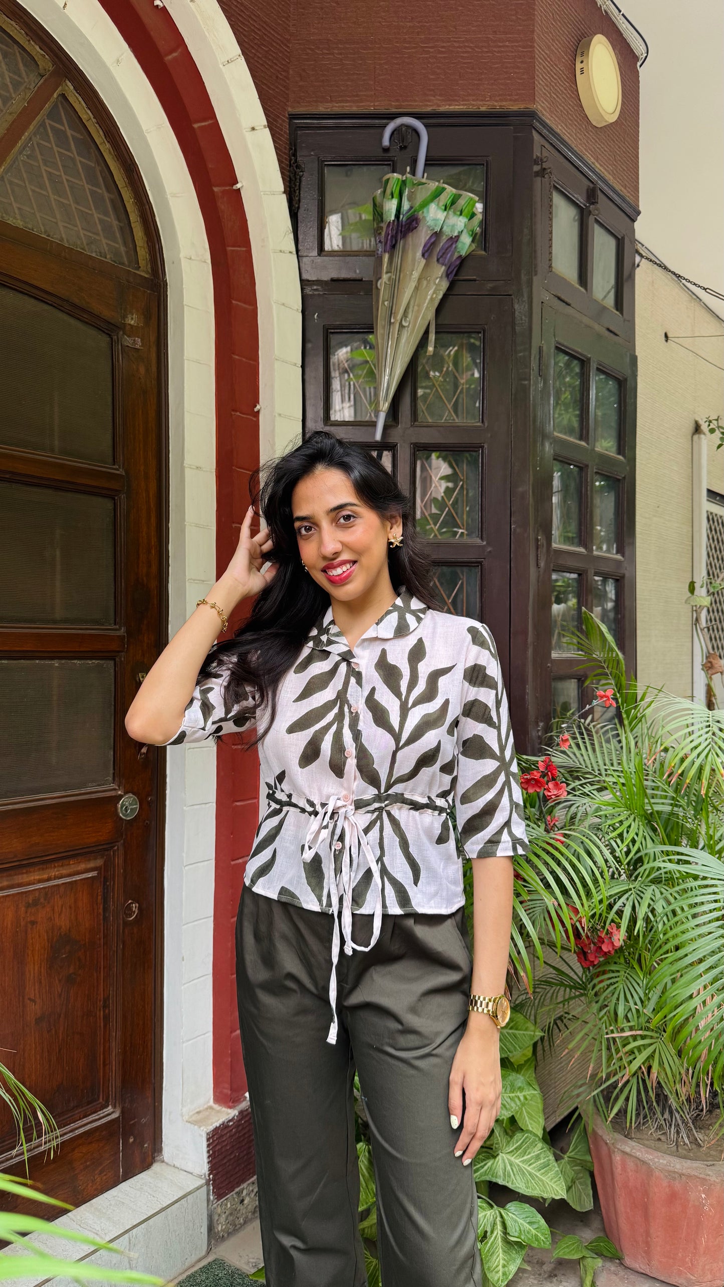 Little Leaflet Cotton Top (With Sleeve) - Cream