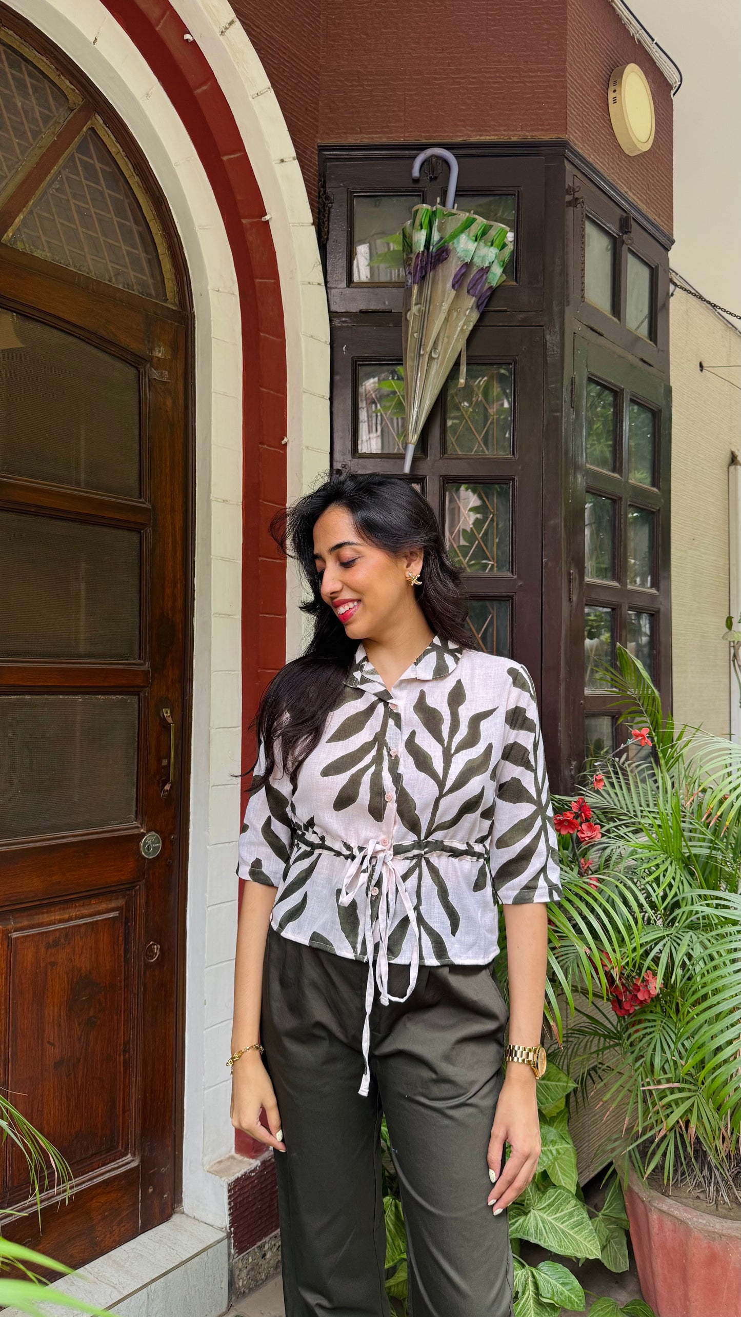 Little Leaflet Cotton Top (With Sleeve) - Cream