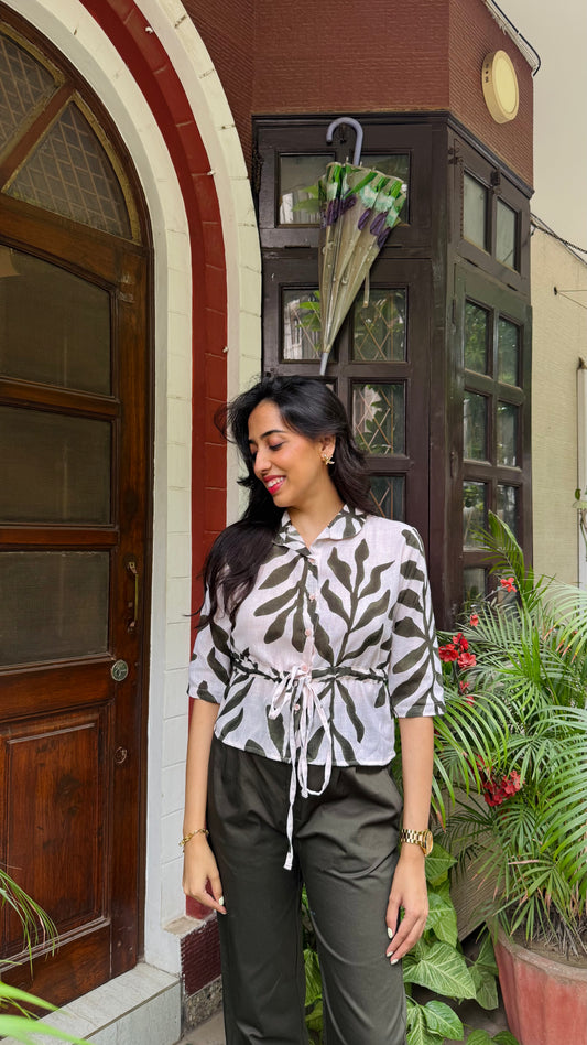Little Leaflet Cotton Top (With Sleeve) - Cream