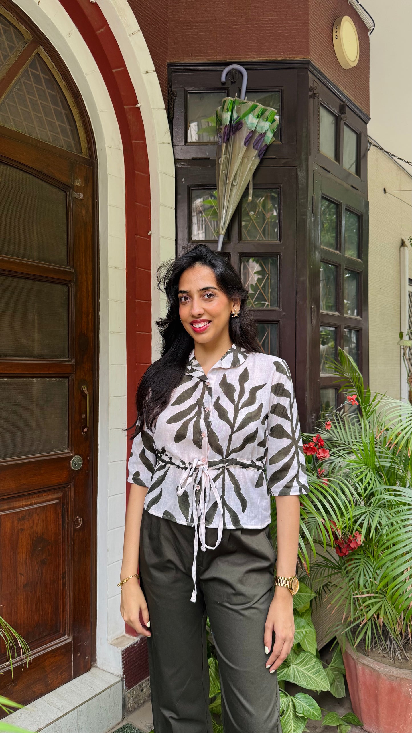 Little Leaflet Cotton Top (With Sleeve) - Cream