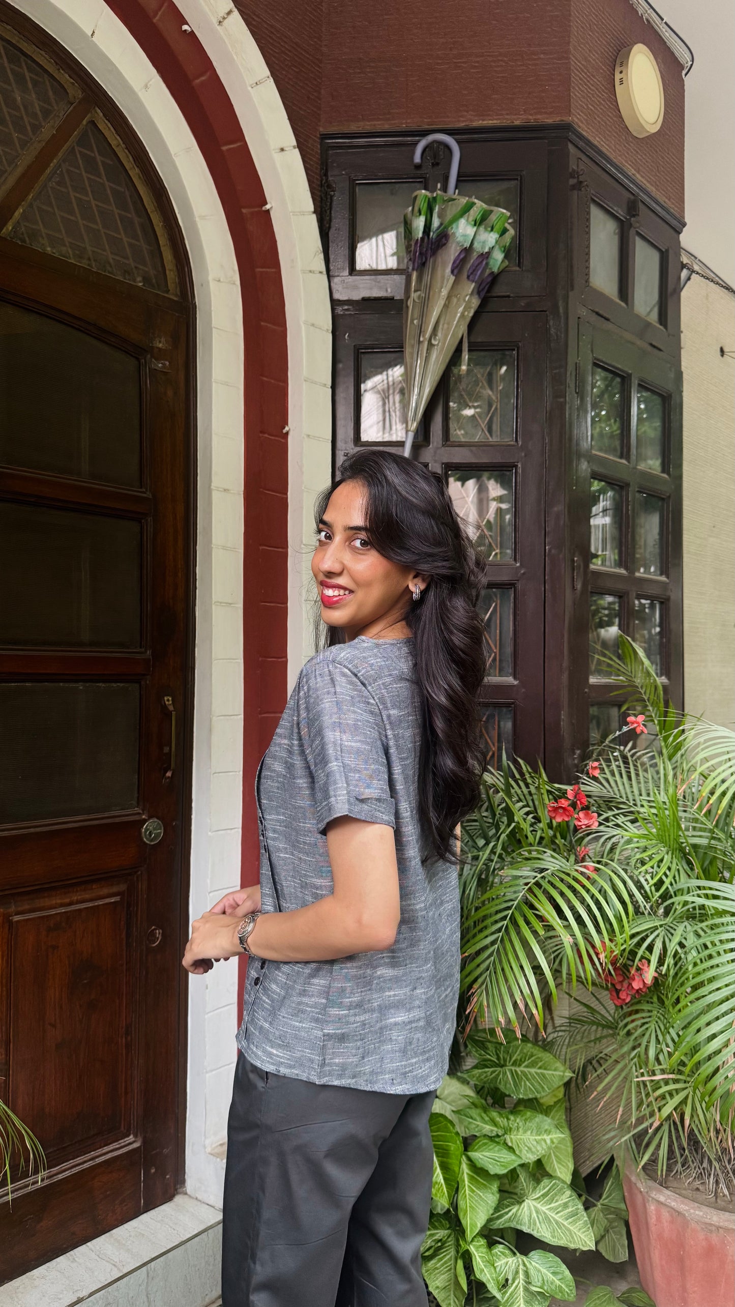 Charming Cherry Cotton Top - Grey