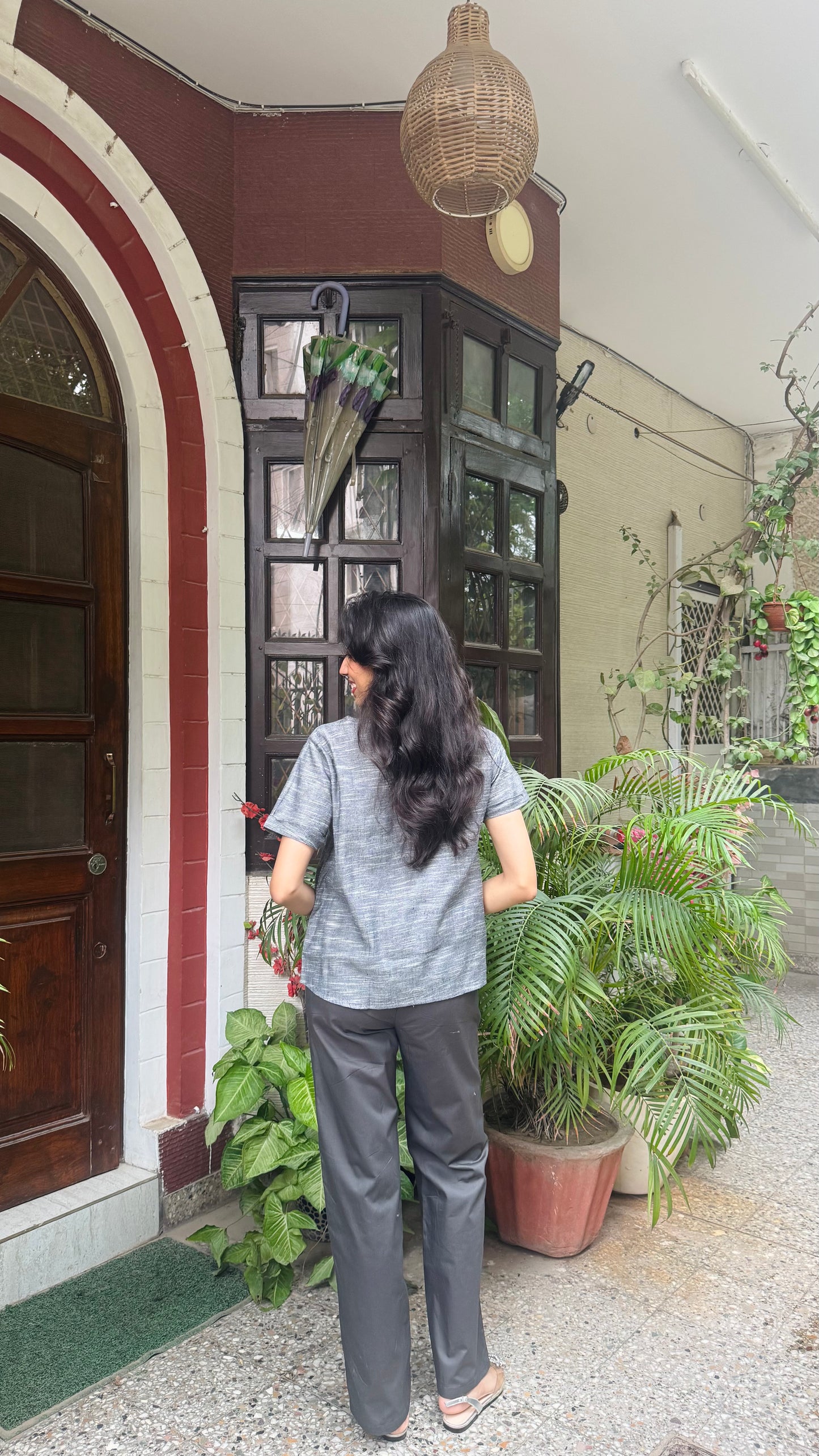 Charming Cherry Cotton Top - Grey