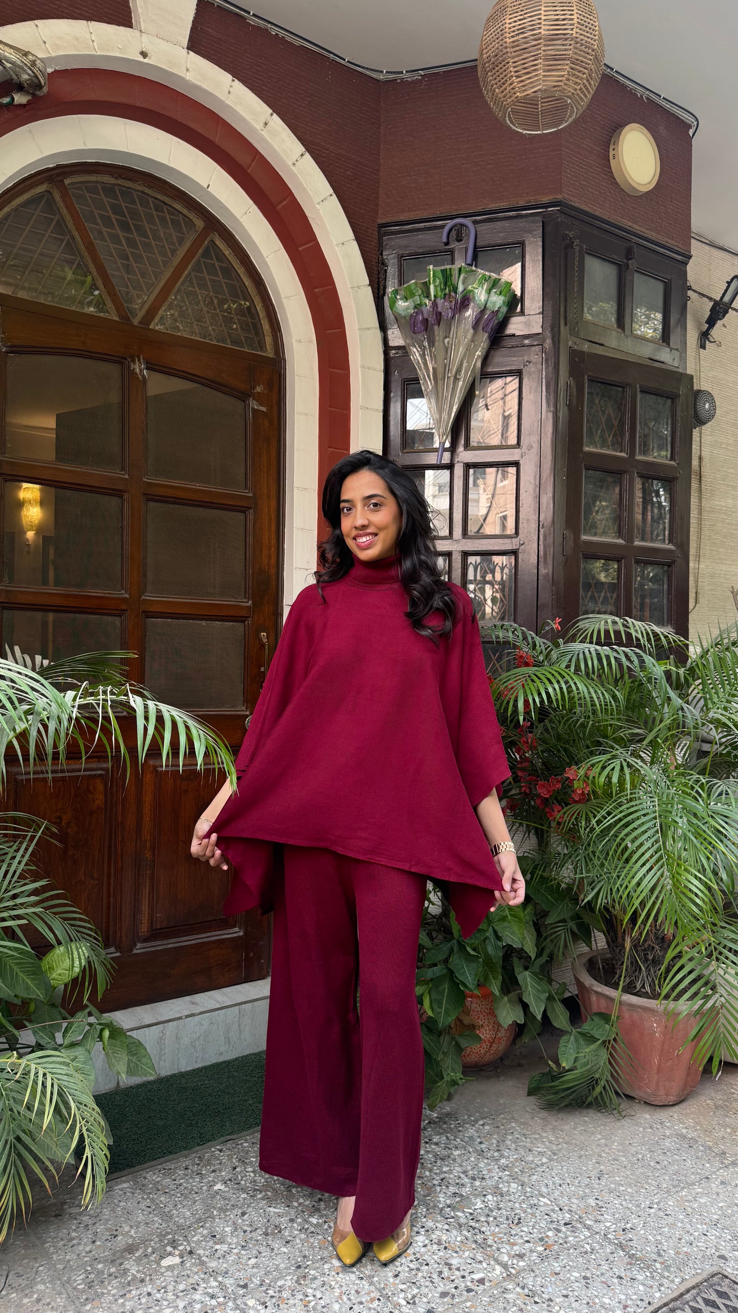 Ultimate Luxe Poncho Set - Maroon (Free Size) - Premium Collection