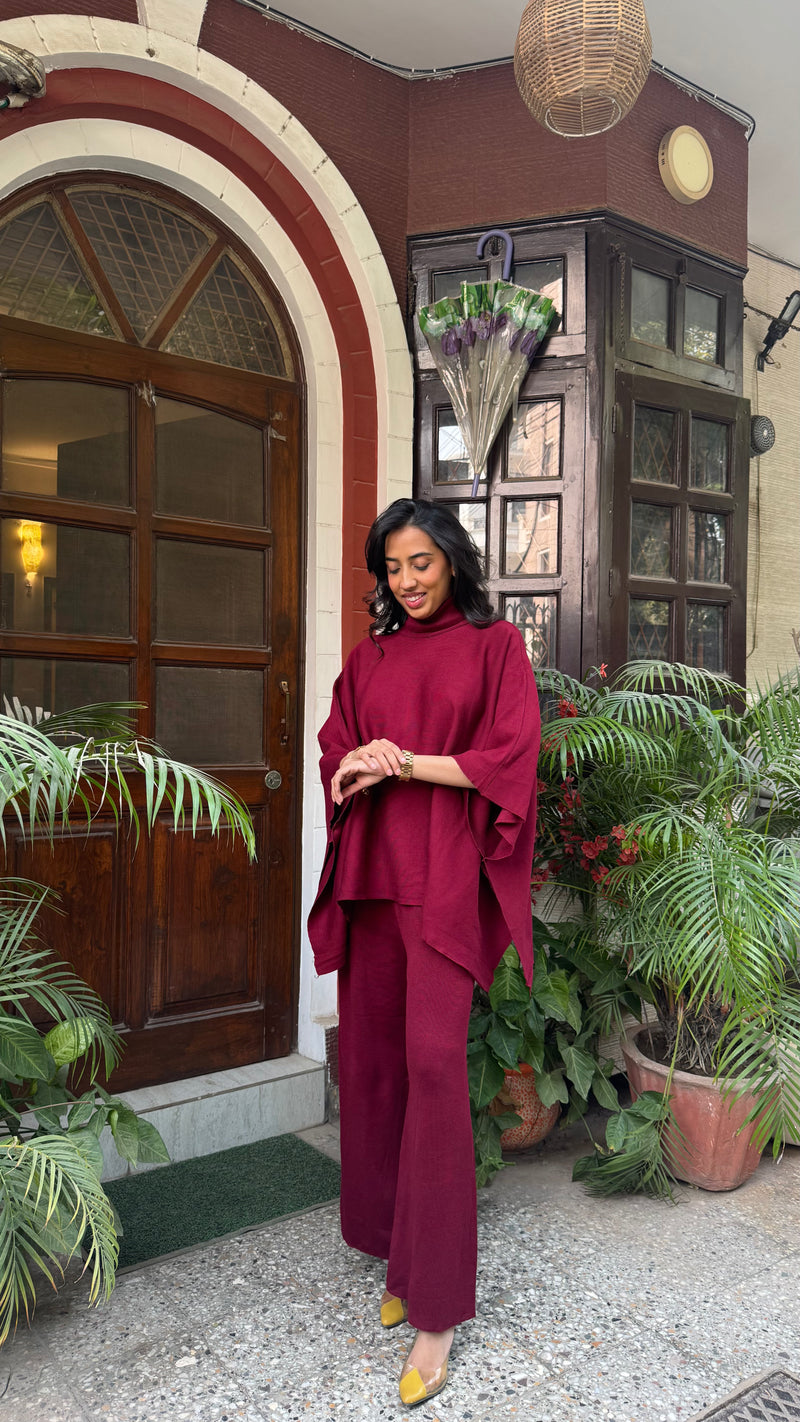 Ultimate Luxe Poncho Set - Maroon (Free Size) - Premium Collection
