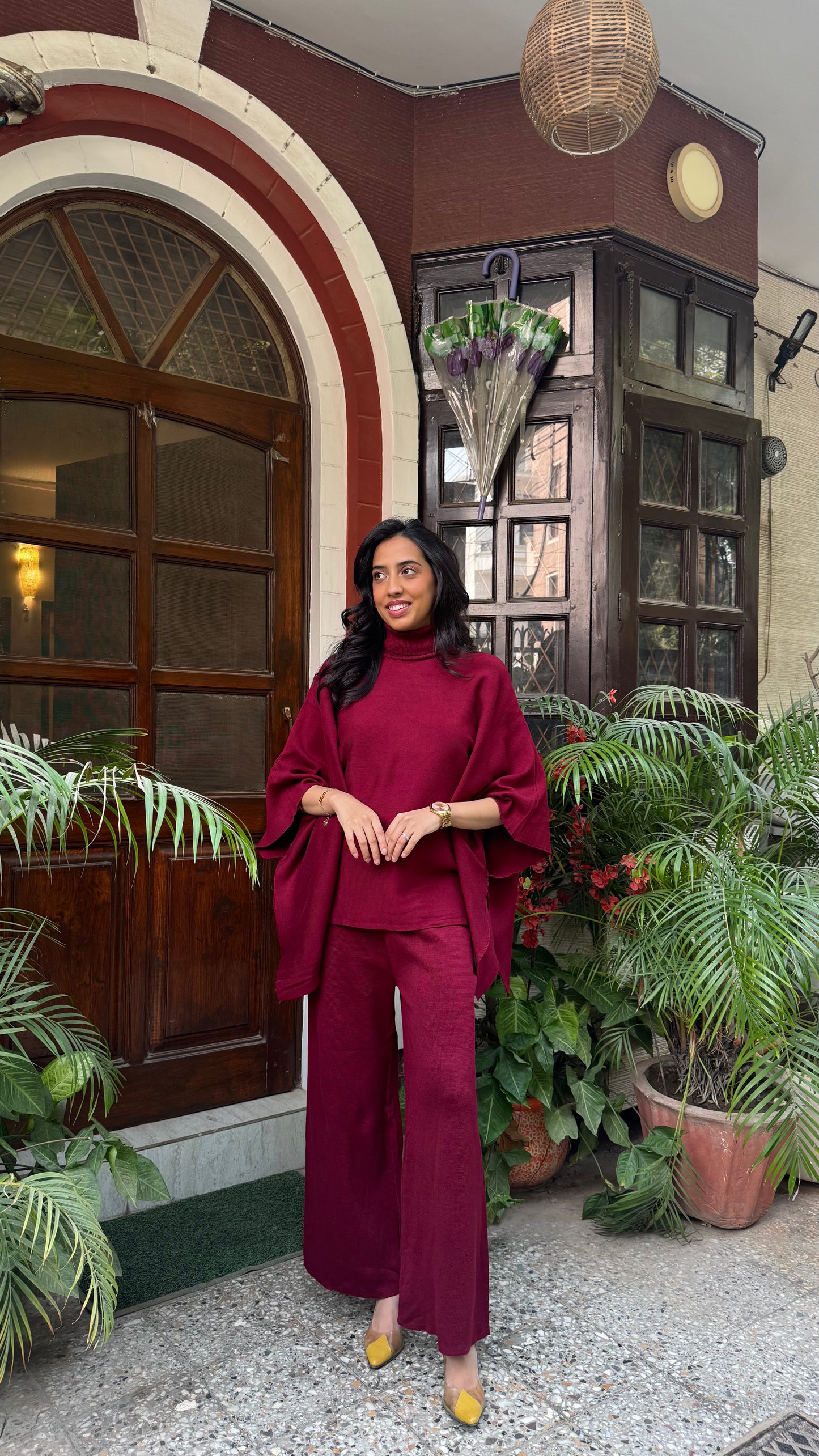 Ultimate Luxe Poncho Set - Maroon (Free Size) - Premium Collection