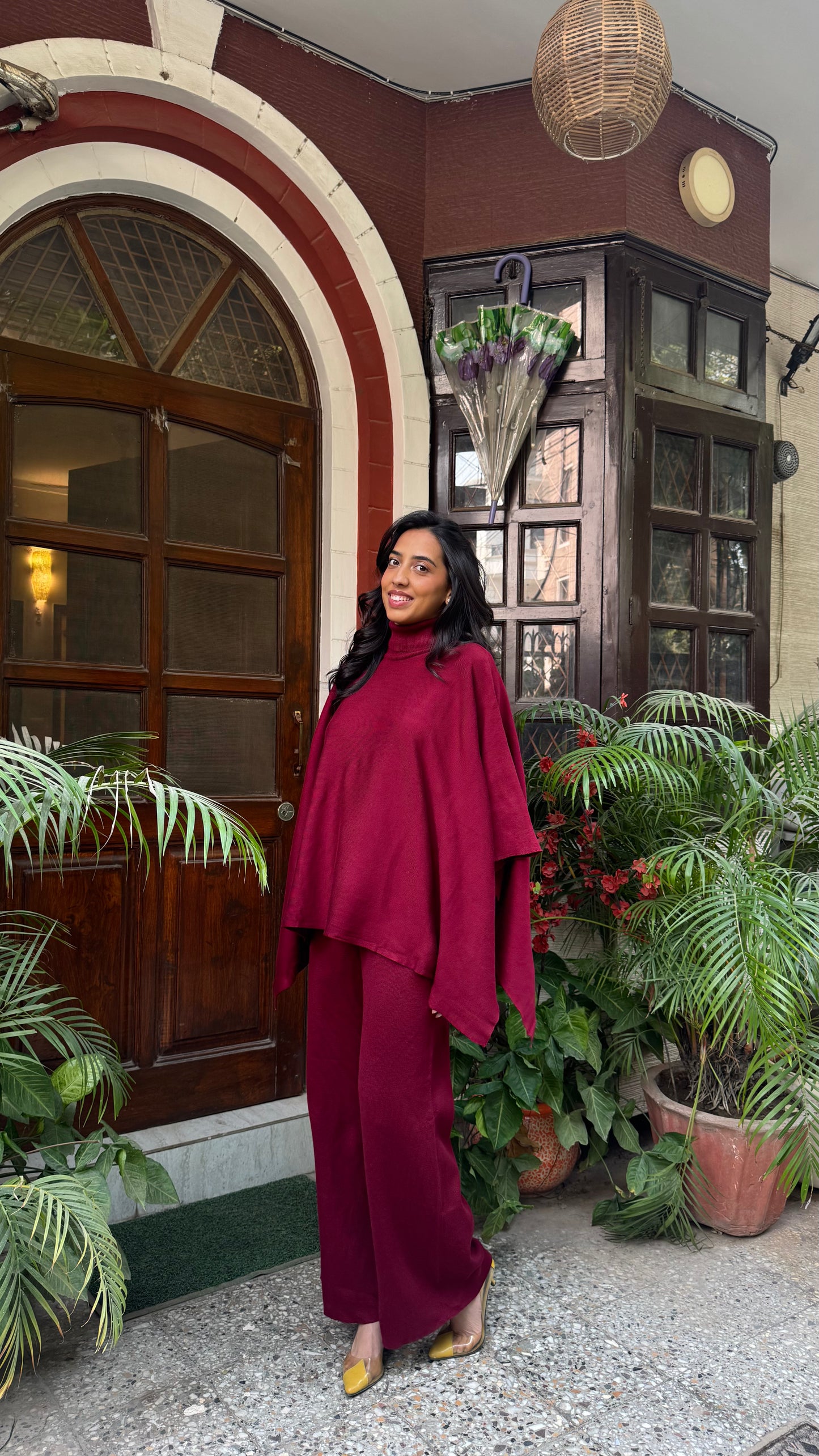 Ultimate Luxe Poncho Set - Maroon (Free Size) - Premium Collection