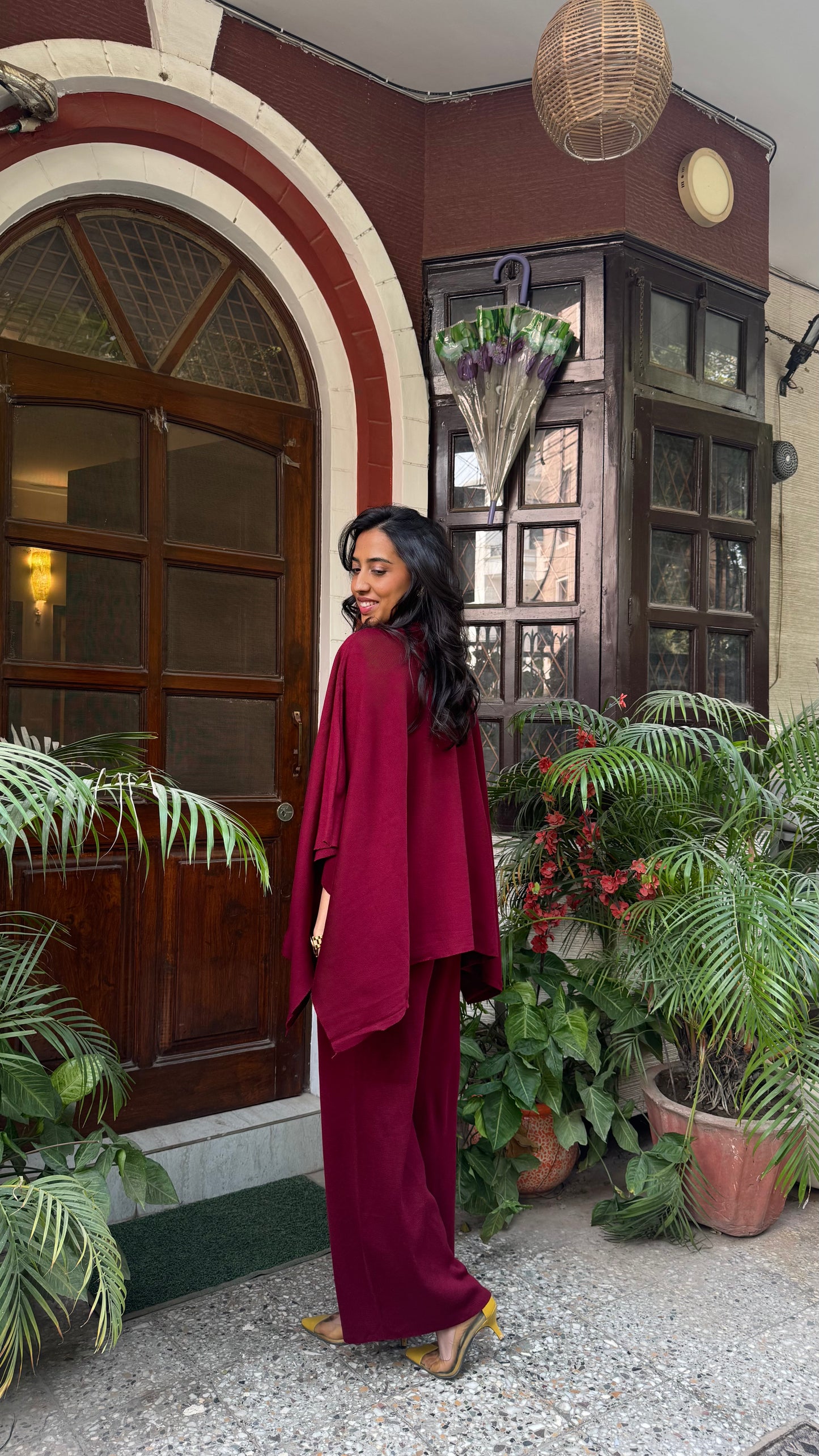 Ultimate Luxe Poncho Set - Maroon (Free Size) - Premium Collection