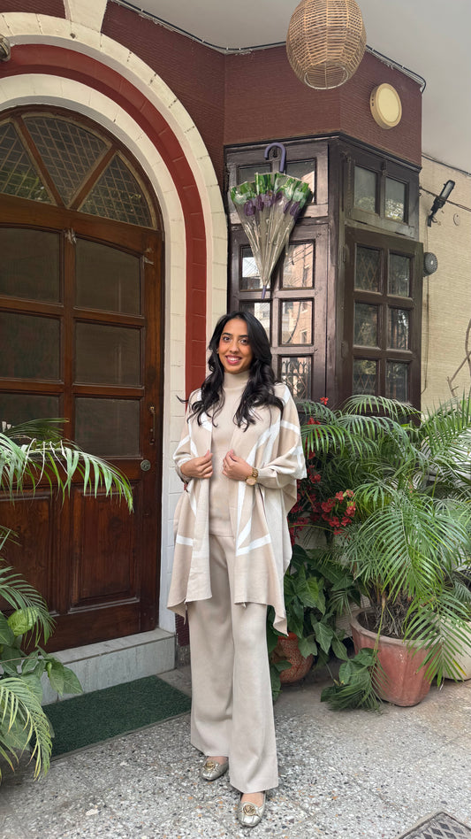 3 Piece Luxury Shawl Set -Light Beige (Free Size) - Premium Collection