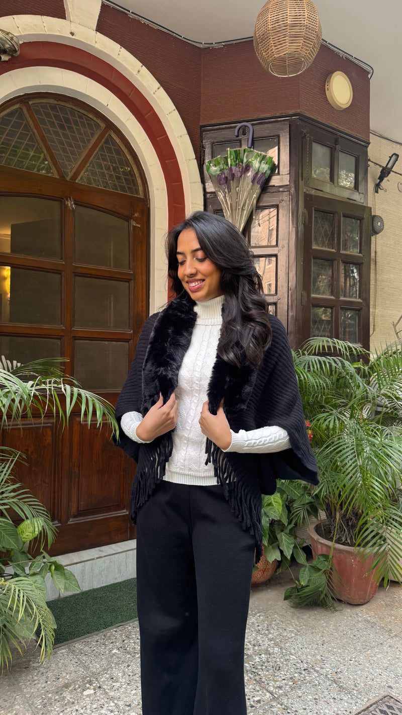 Classic Fur Shrug - Black (Free Size)