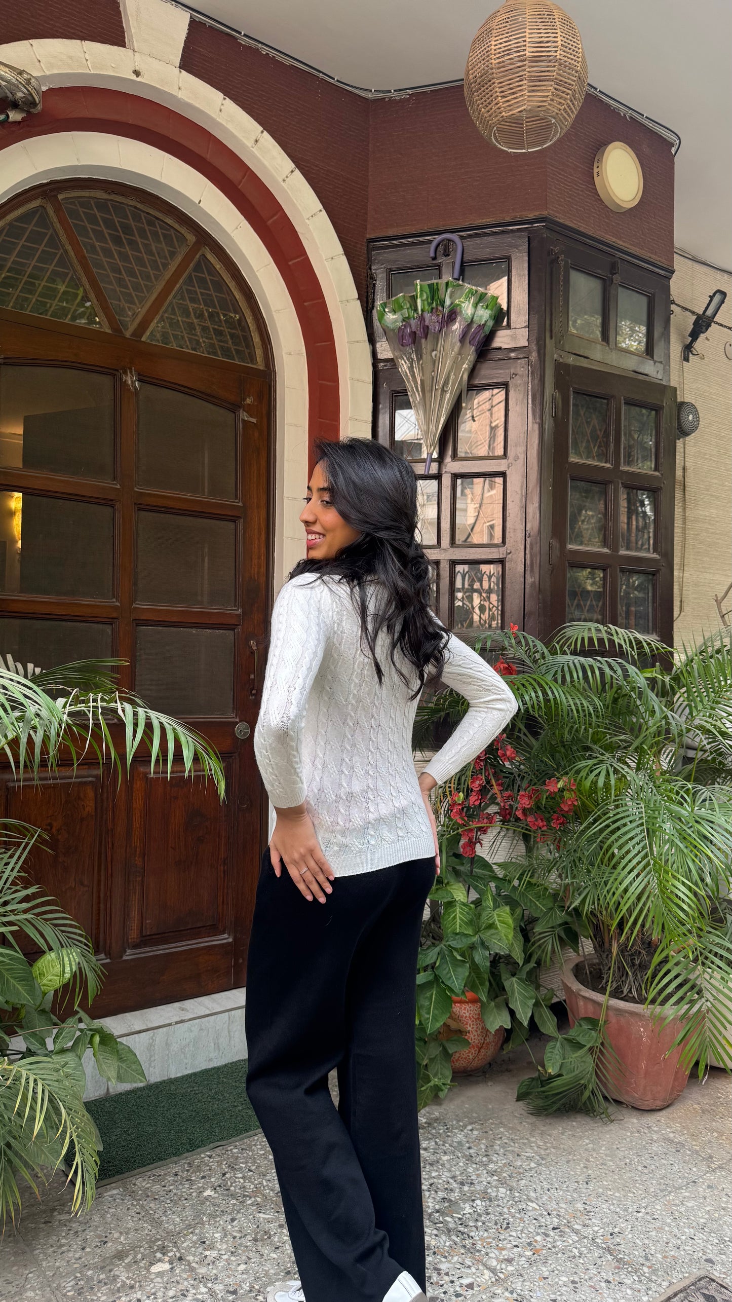 Cable Knit Sweater - White (Free Size)