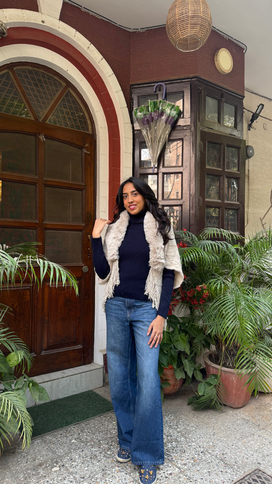 Classic Fur Shrug - Cream (Free Size)