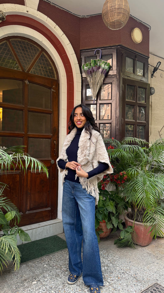 Classic Fur Shrug - Cream (Free Size)