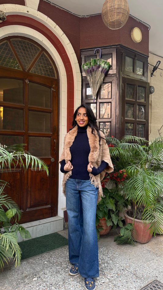 Classic Fur Shrug - Beige (Free Size)