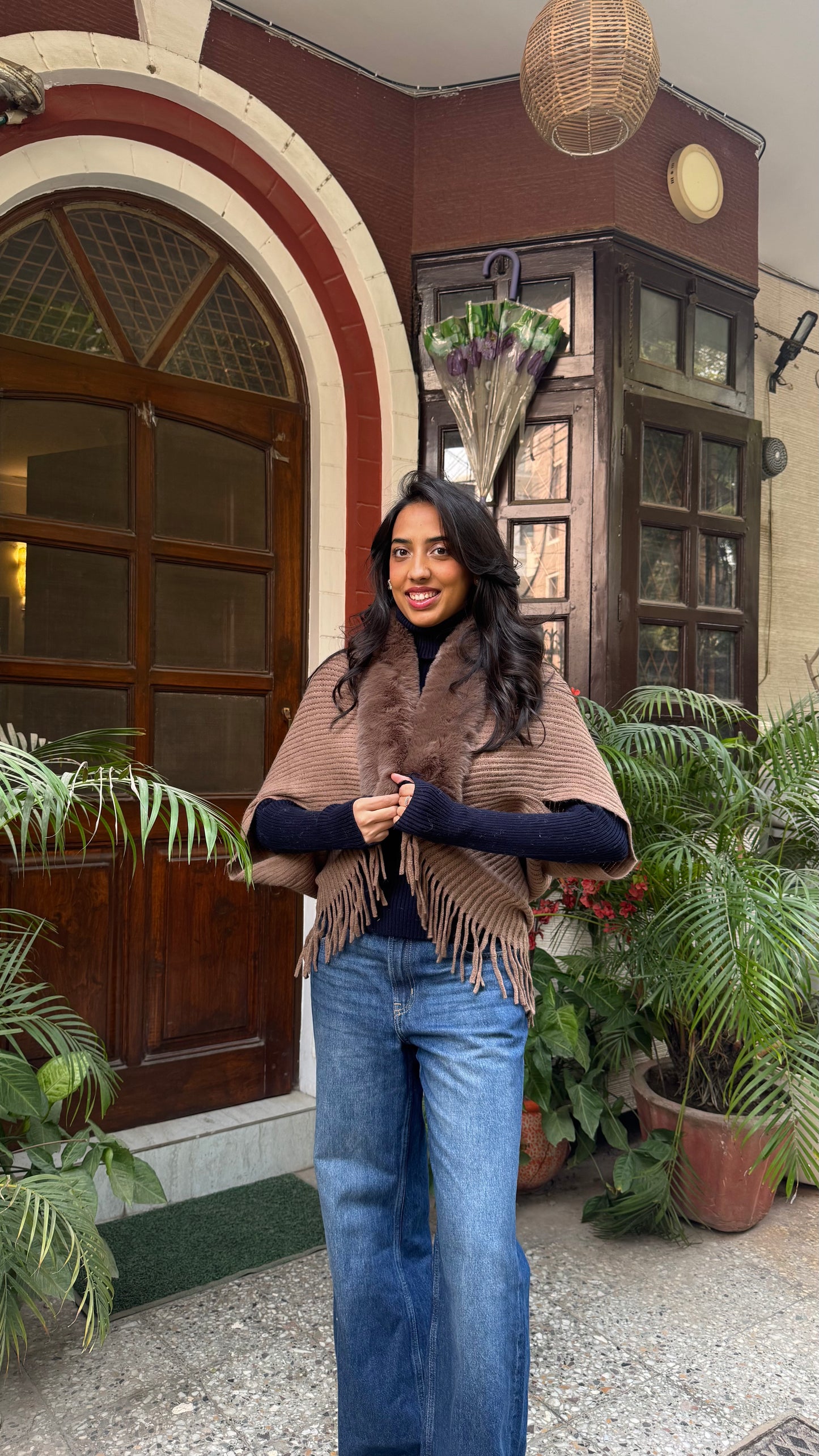 Classic Fur Shrug - Brown (Free Size)