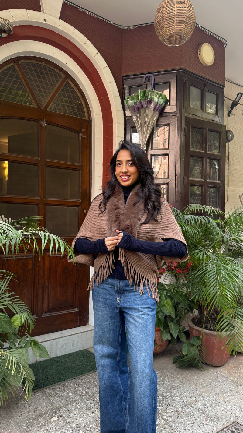 Classic Fur Shrug - Brown (Free Size)