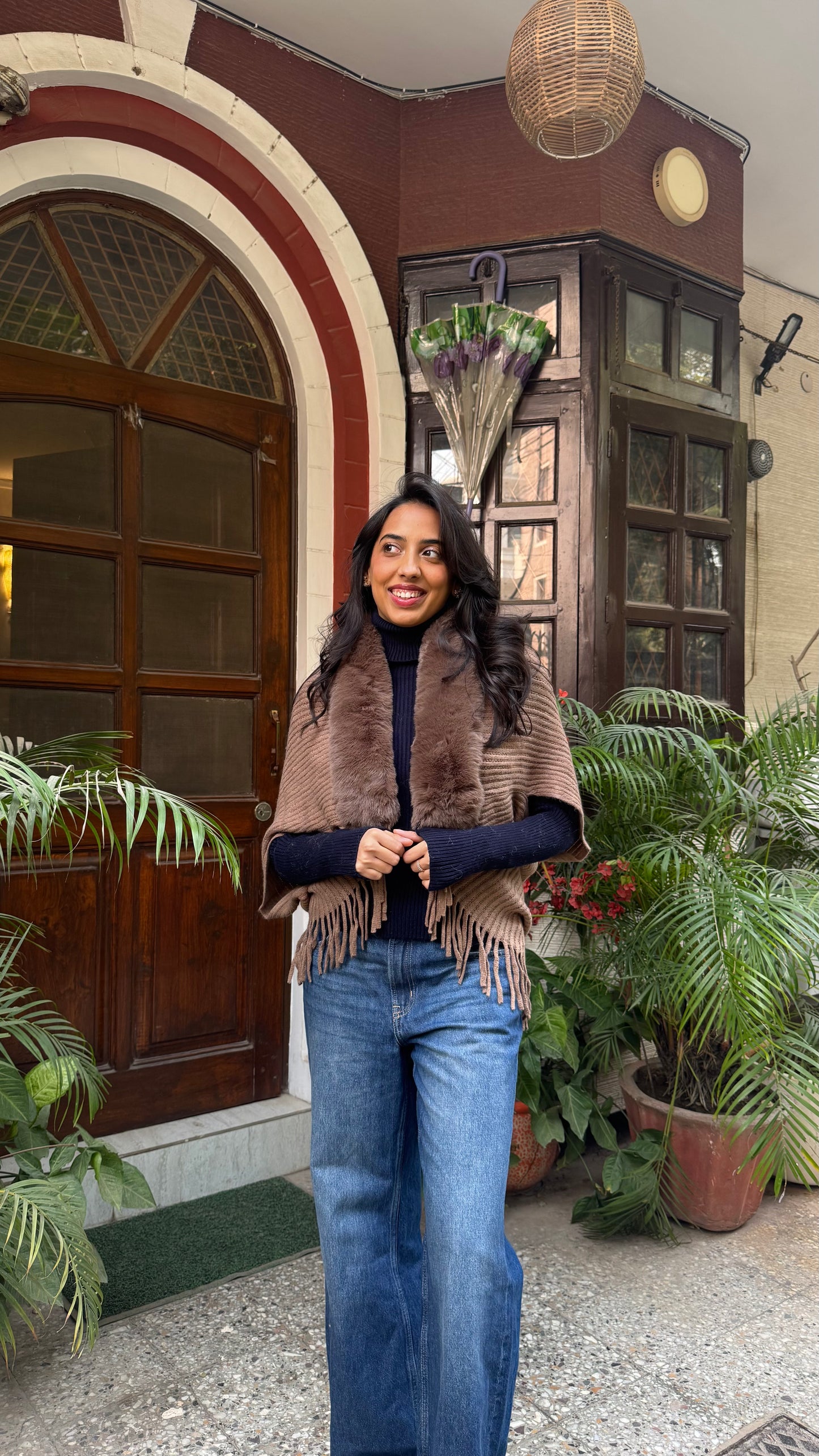 Classic Fur Shrug - Brown (Free Size)