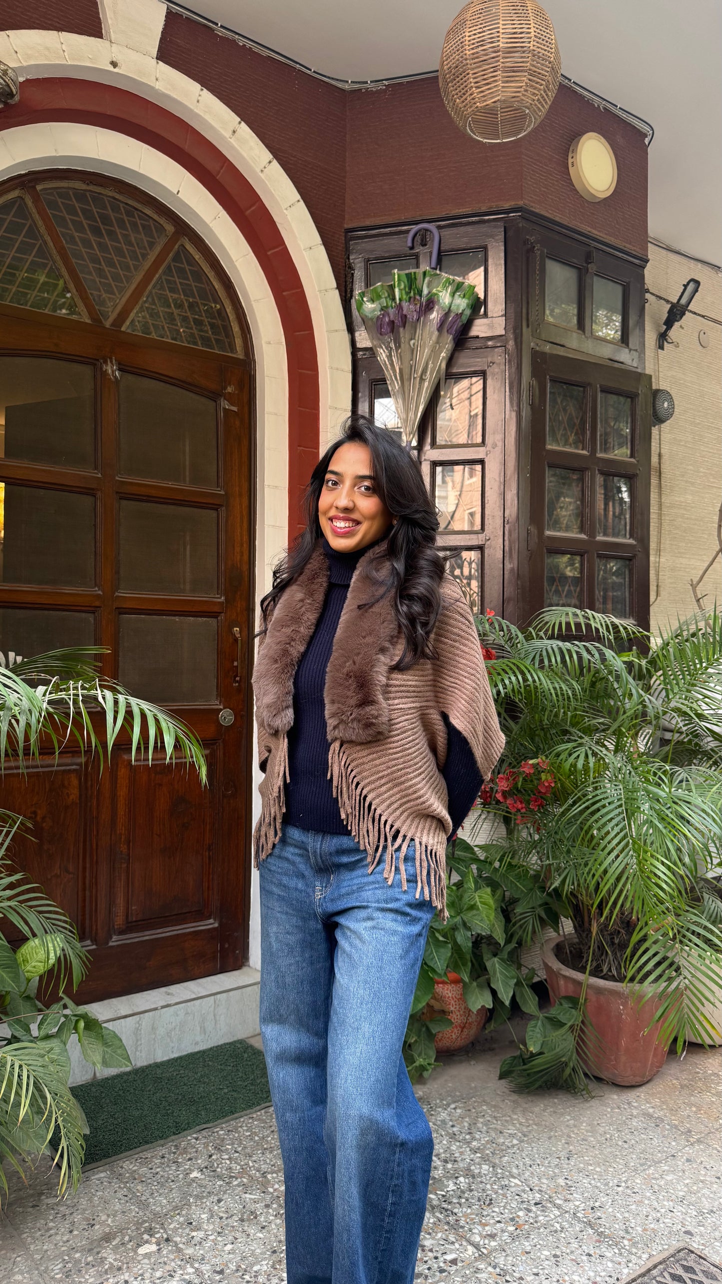 Classic Fur Shrug - Brown (Free Size)