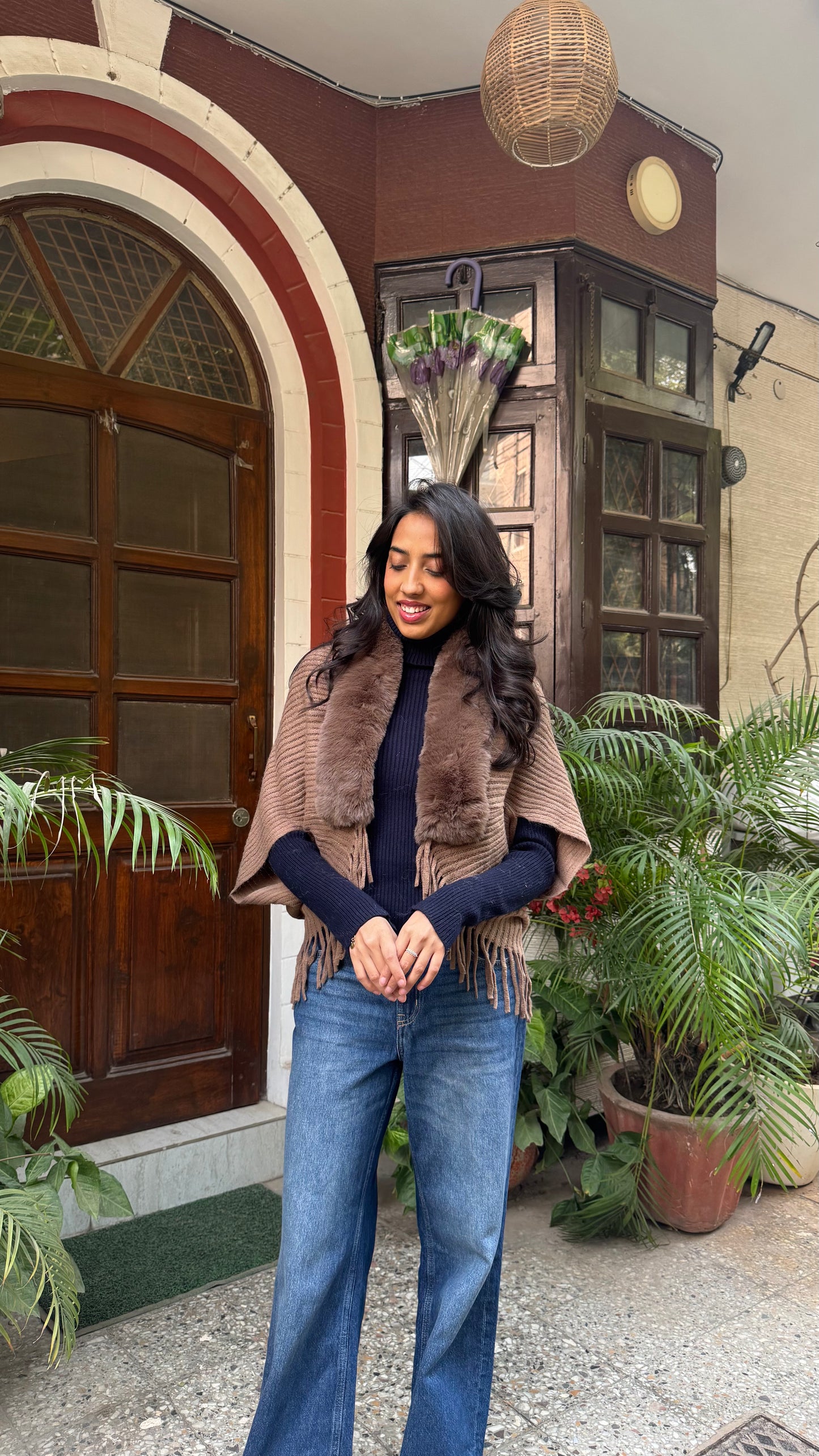 Classic Fur Shrug - Brown (Free Size)