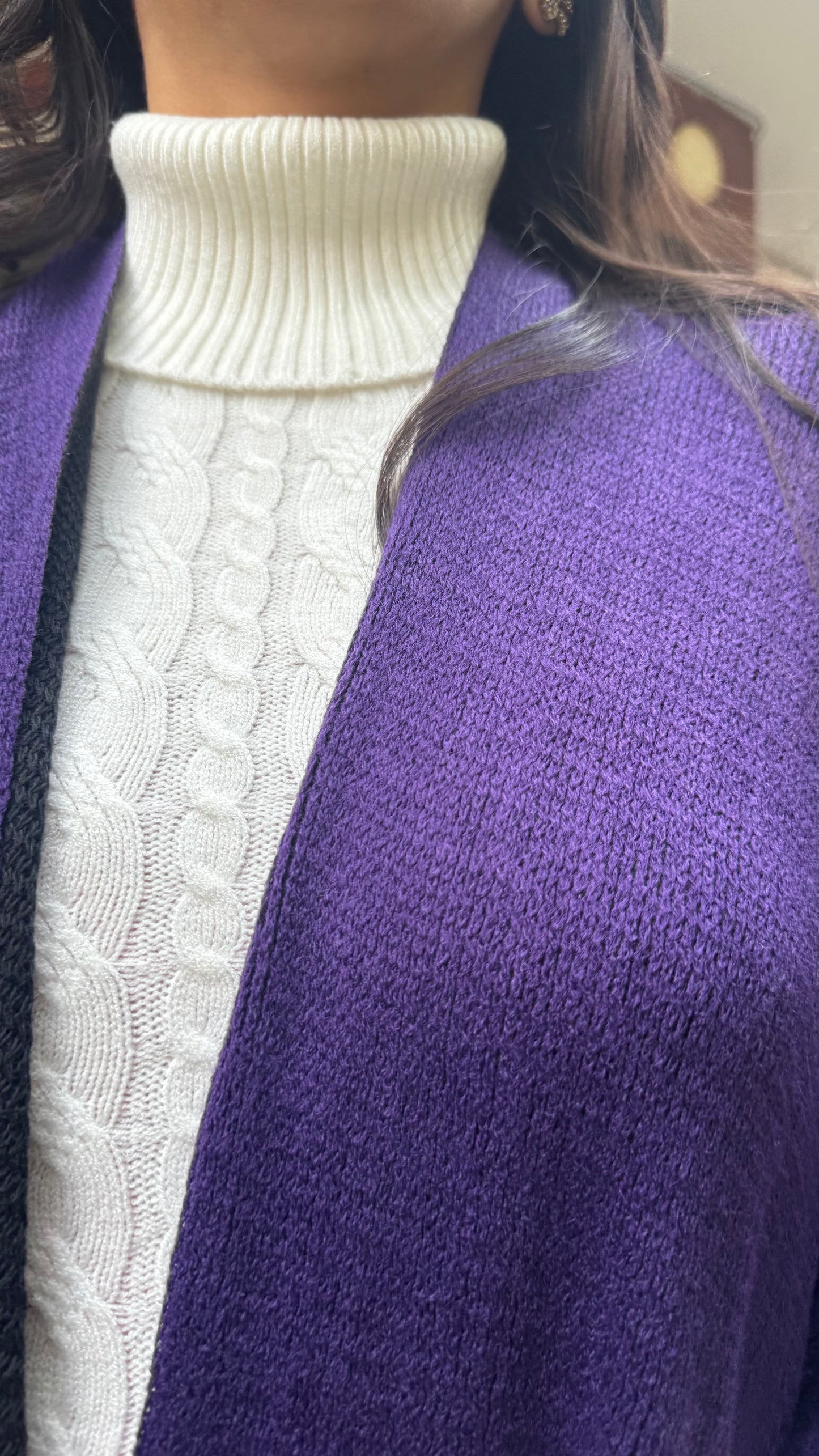 Cozy Double Sided Shawl -Purple/Black (Free Size)