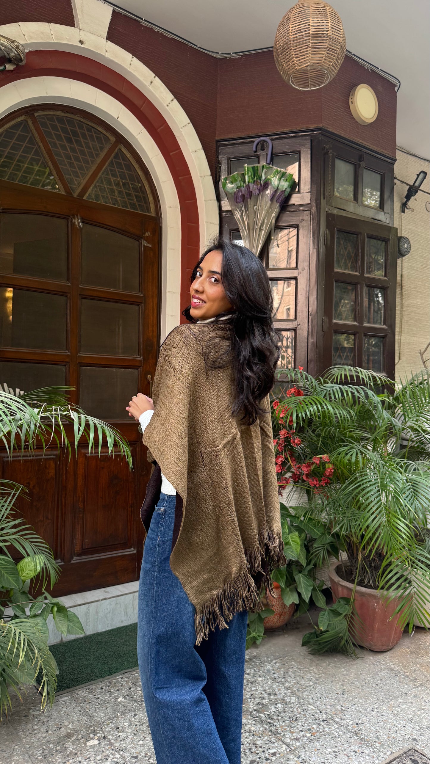 Cozy Double Sided Shawl -Brown/Beige (Free Size)