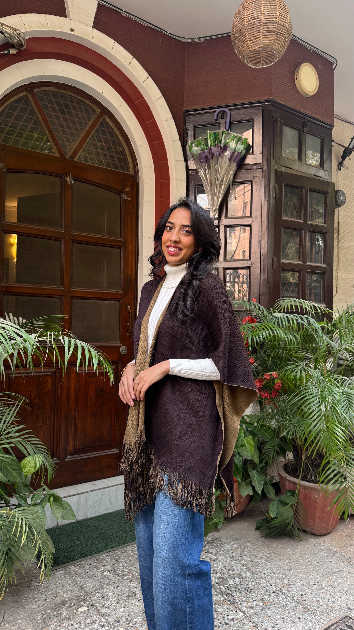 Cozy Double Sided Shawl -Brown/Beige (Free Size)