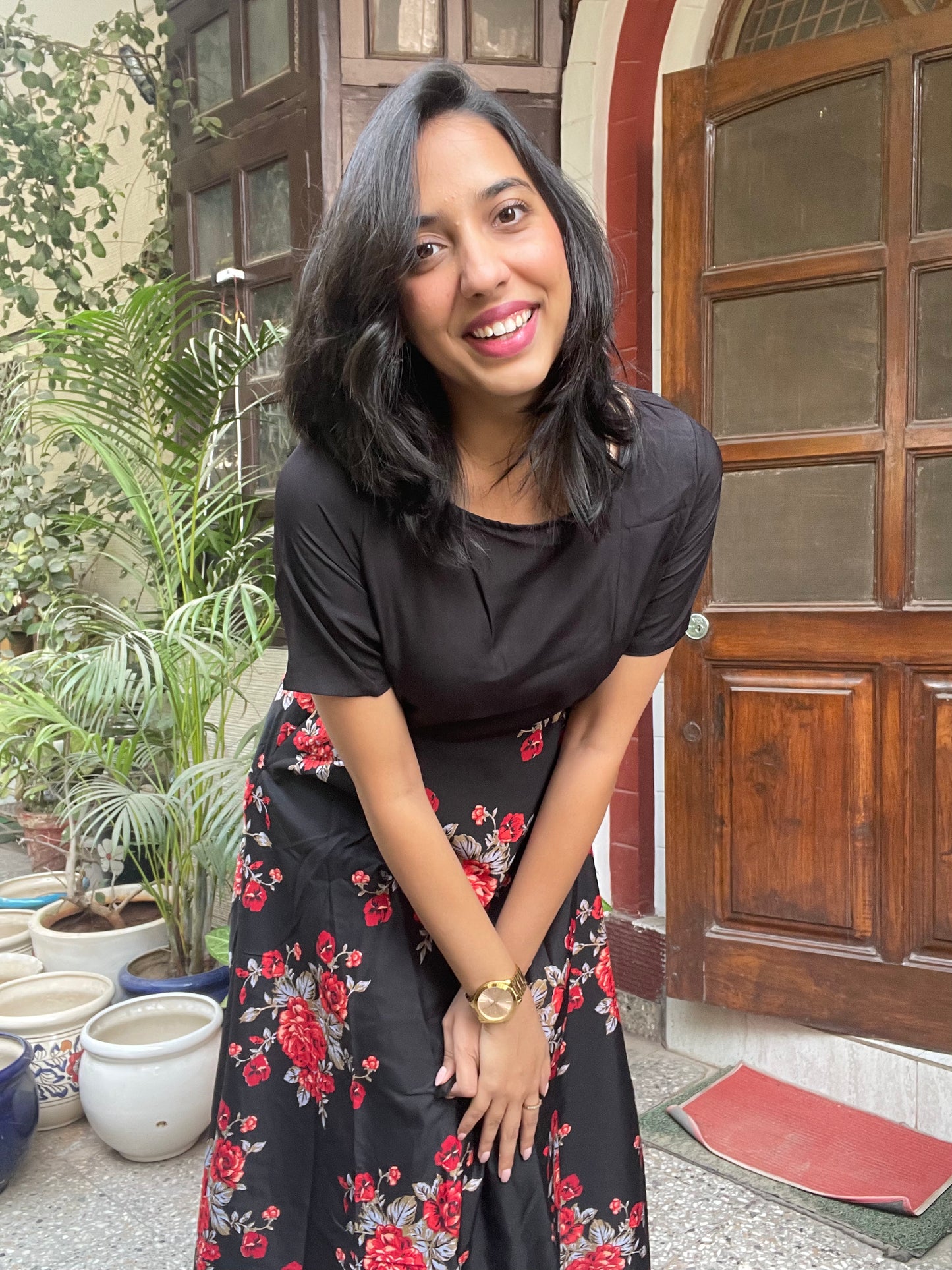 Border Printed Maxi Dress - Black