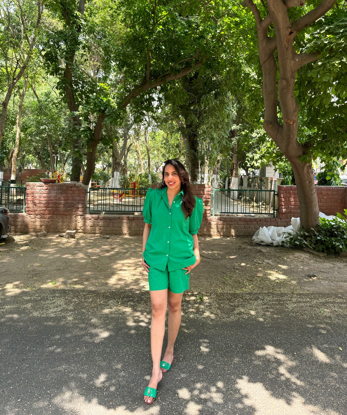 Poppy Poplin Shorts Set - Green