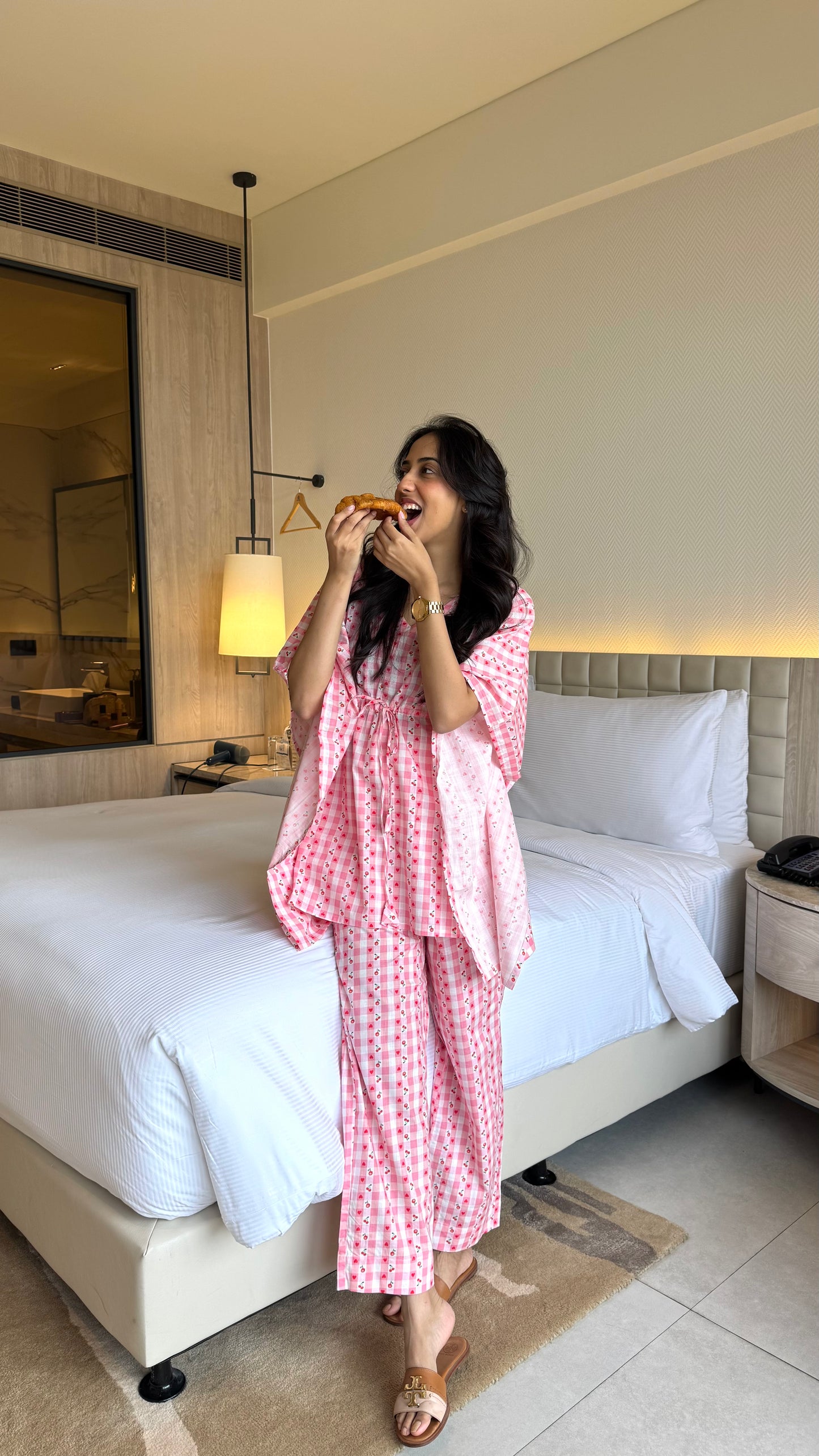Butter Soft Cotton Kaftan Set (Premium Fabric) - Cherry pink