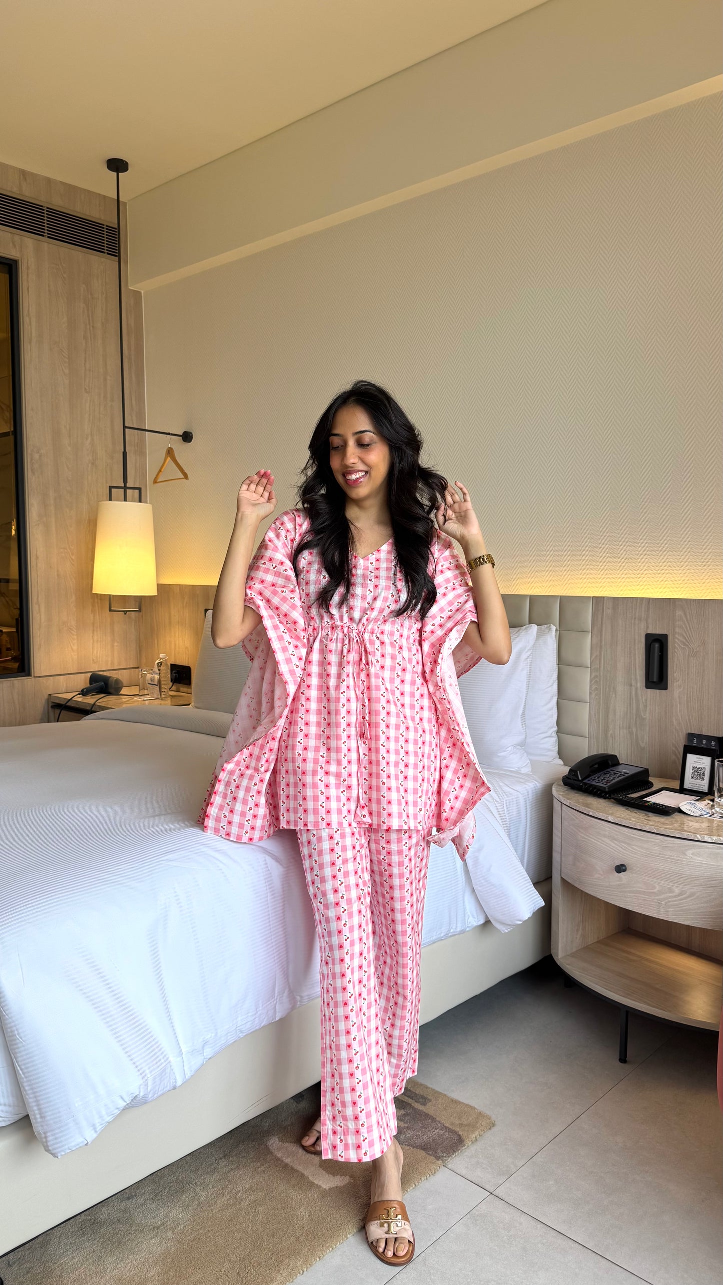 Butter Soft Cotton Kaftan Set (Premium Fabric) - Cherry pink