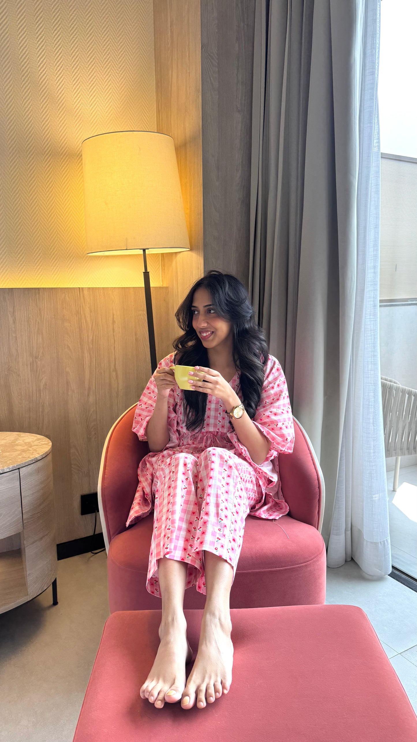 Butter Soft Cotton Kaftan Set (Premium Fabric) - Cherry pink