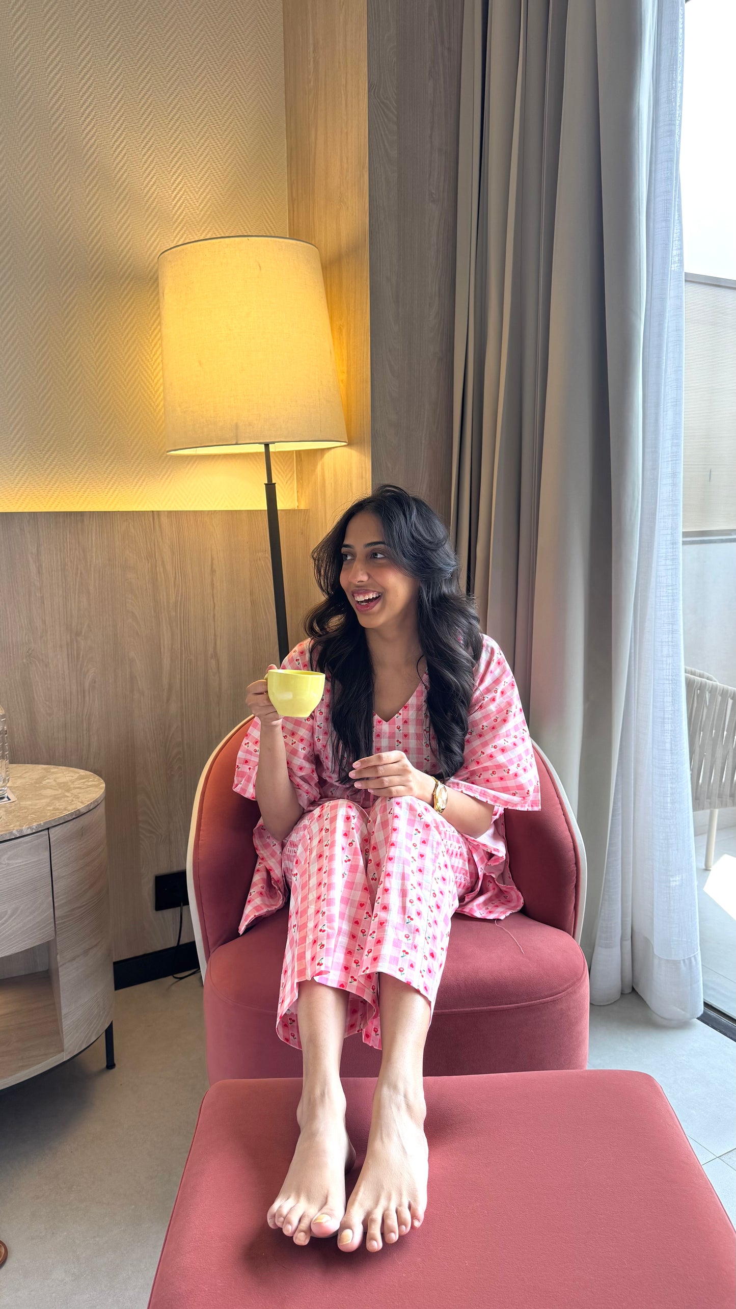 Butter Soft Cotton Kaftan Set (Premium Fabric) - Cherry pink