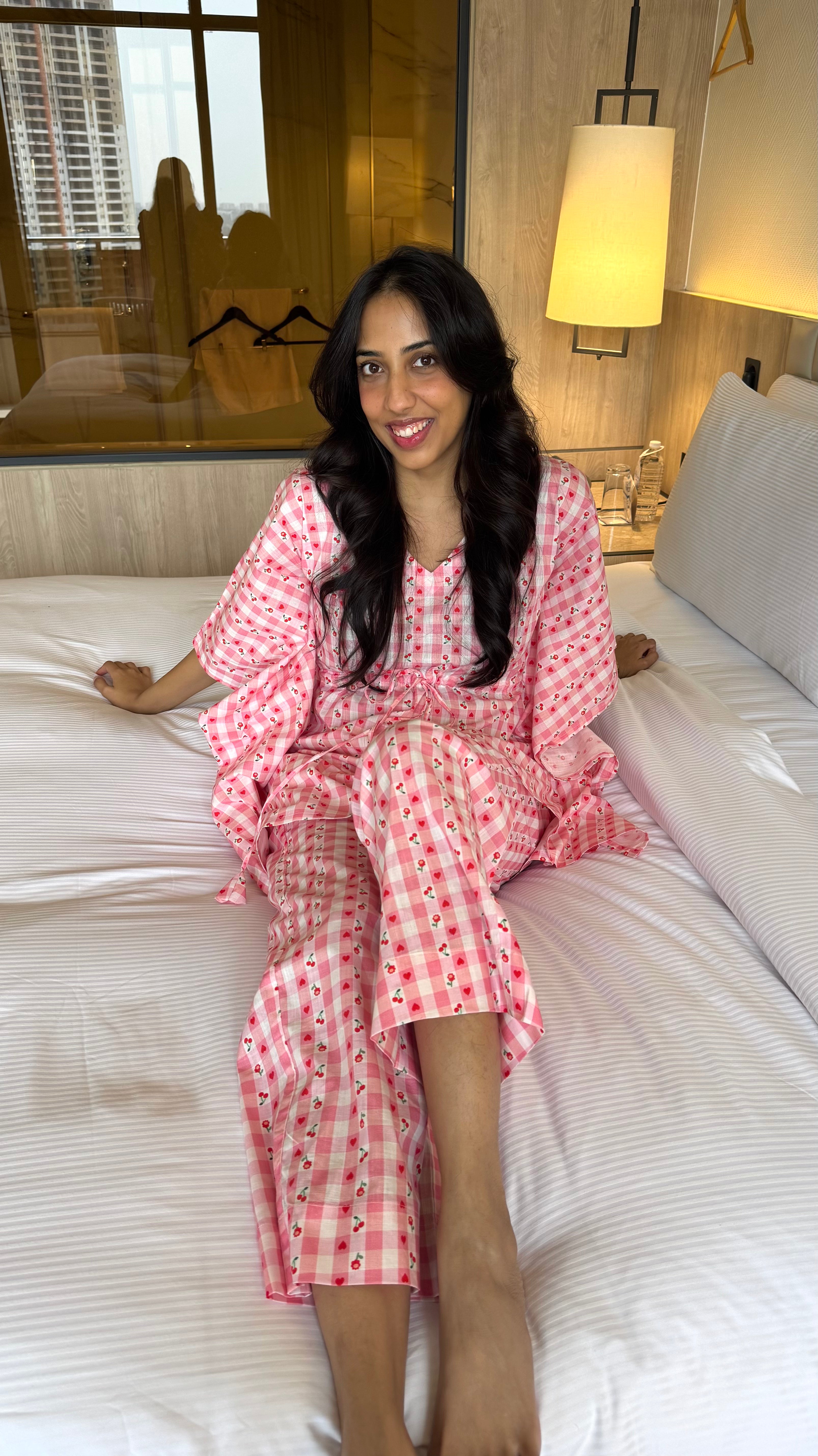 Butter Soft Cotton Kaftan Set (Premium Fabric) - Cherry pink