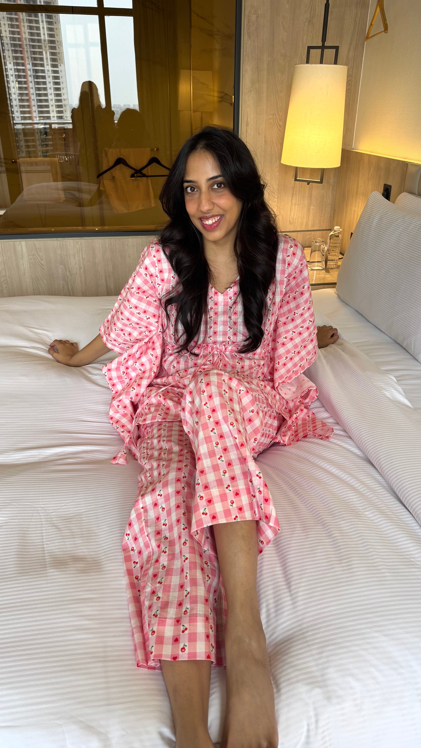 Butter Soft Cotton Kaftan Set (Premium Fabric) - Cherry pink