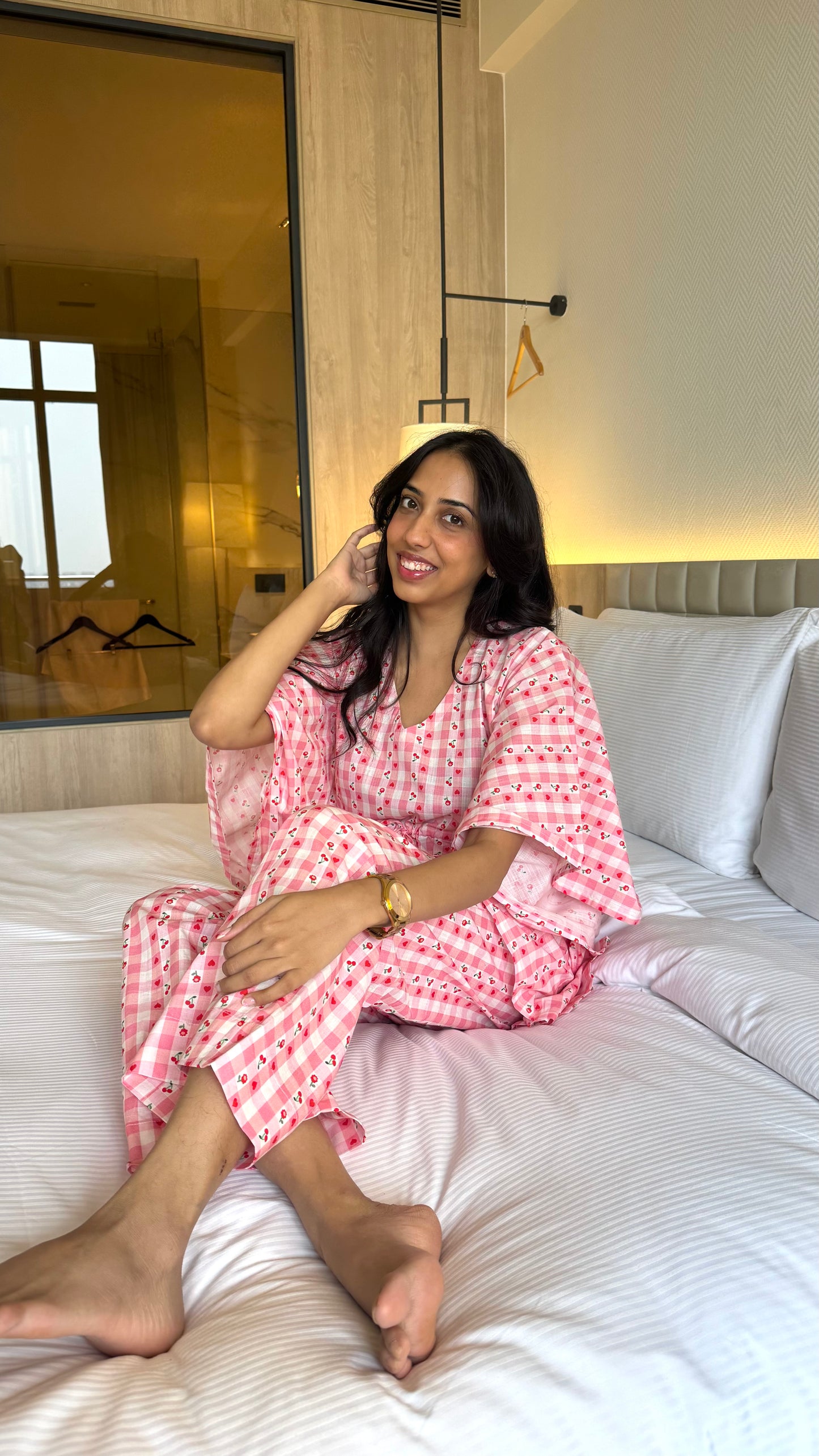 Butter Soft Cotton Kaftan Set (Premium Fabric) - Cherry pink