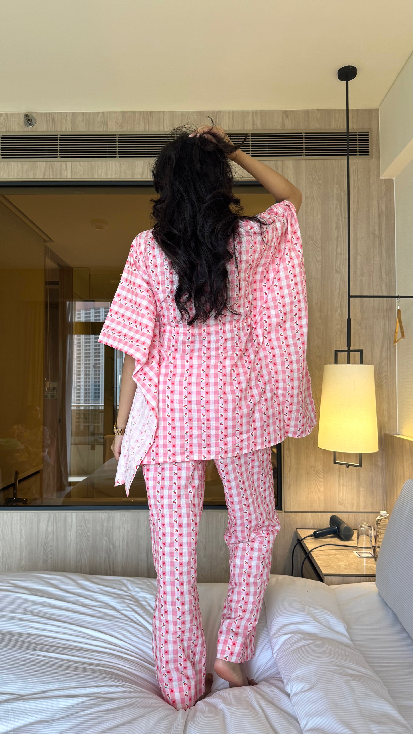 Butter Soft Cotton Kaftan Set (Premium Fabric) - Cherry pink