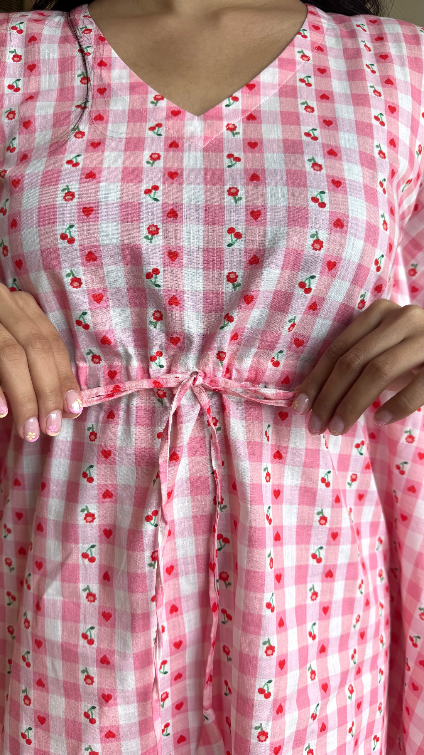 Butter Soft Cotton Kaftan Set (Premium Fabric) - Cherry pink