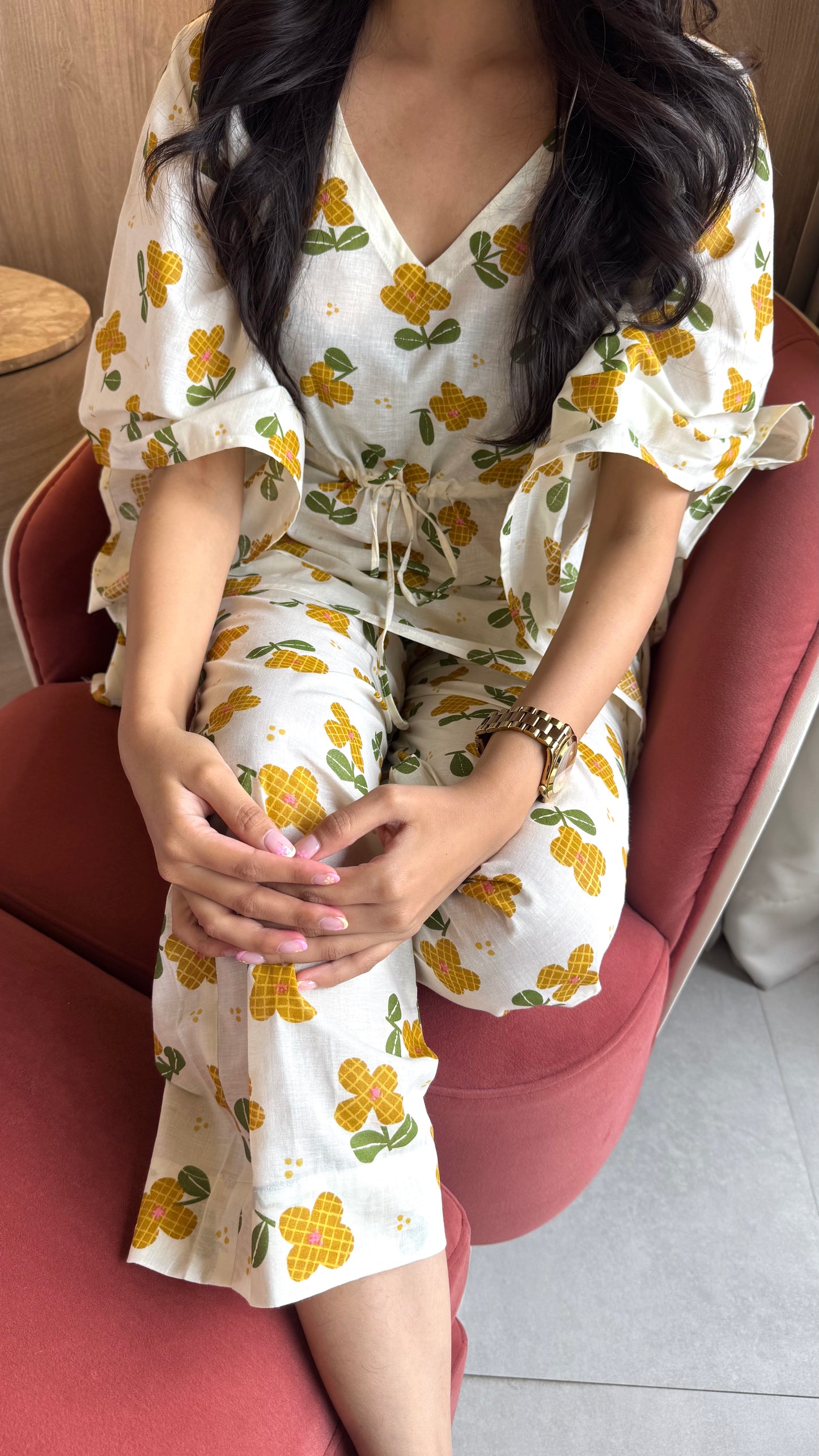 Butter Soft Cotton Kaftan Set (Premium Fabric) - Lemon White
