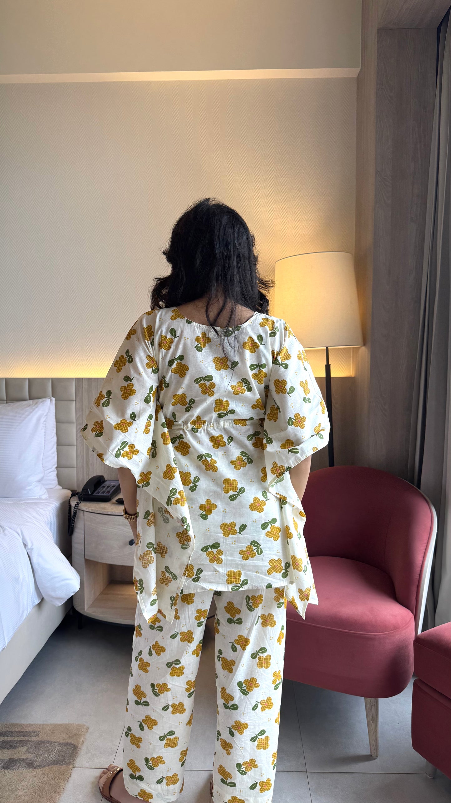 Butter Soft Cotton Kaftan Set (Premium Fabric) - Lemon White