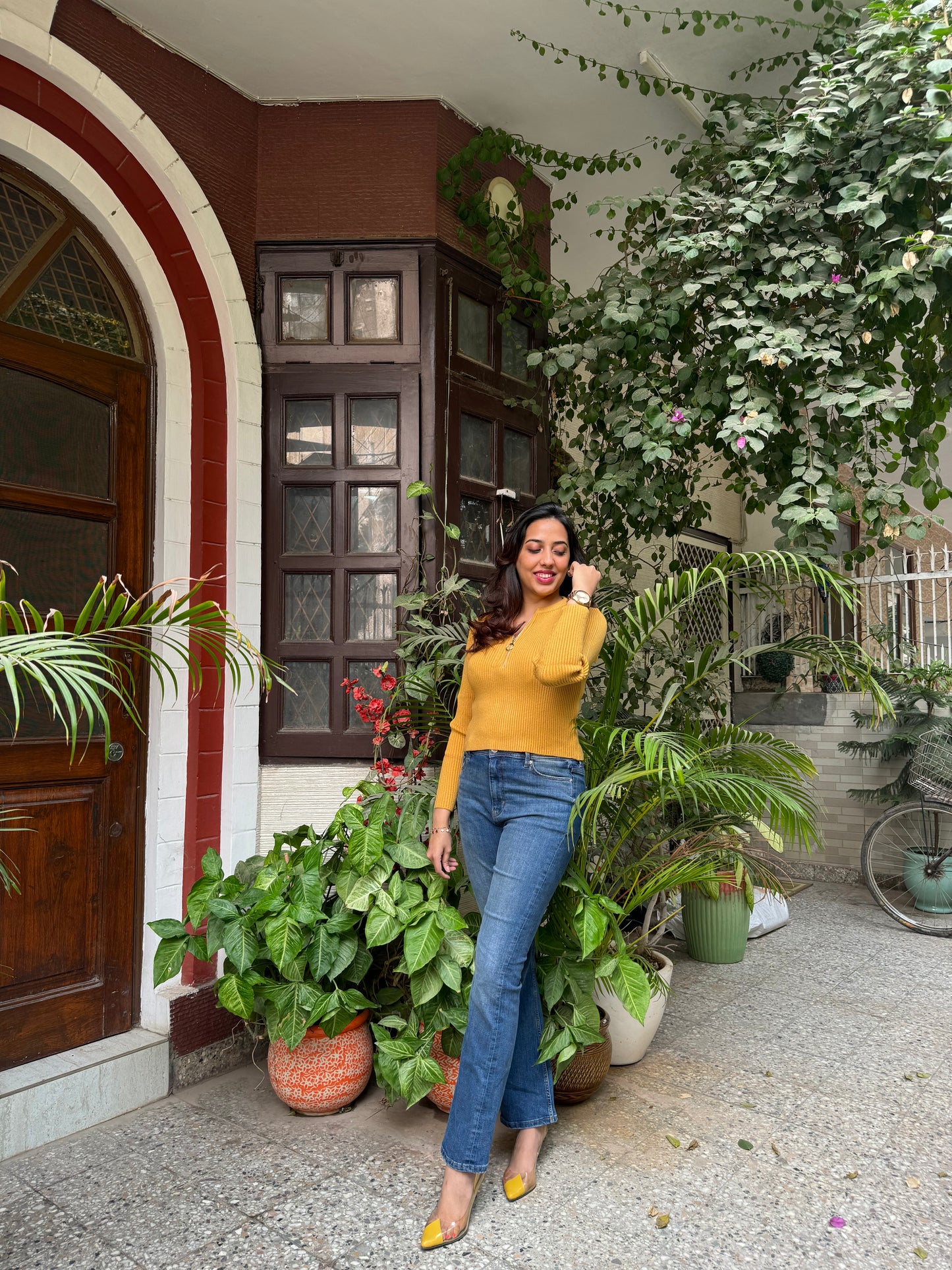 Ribbed Mustard Sweater (Free Size)