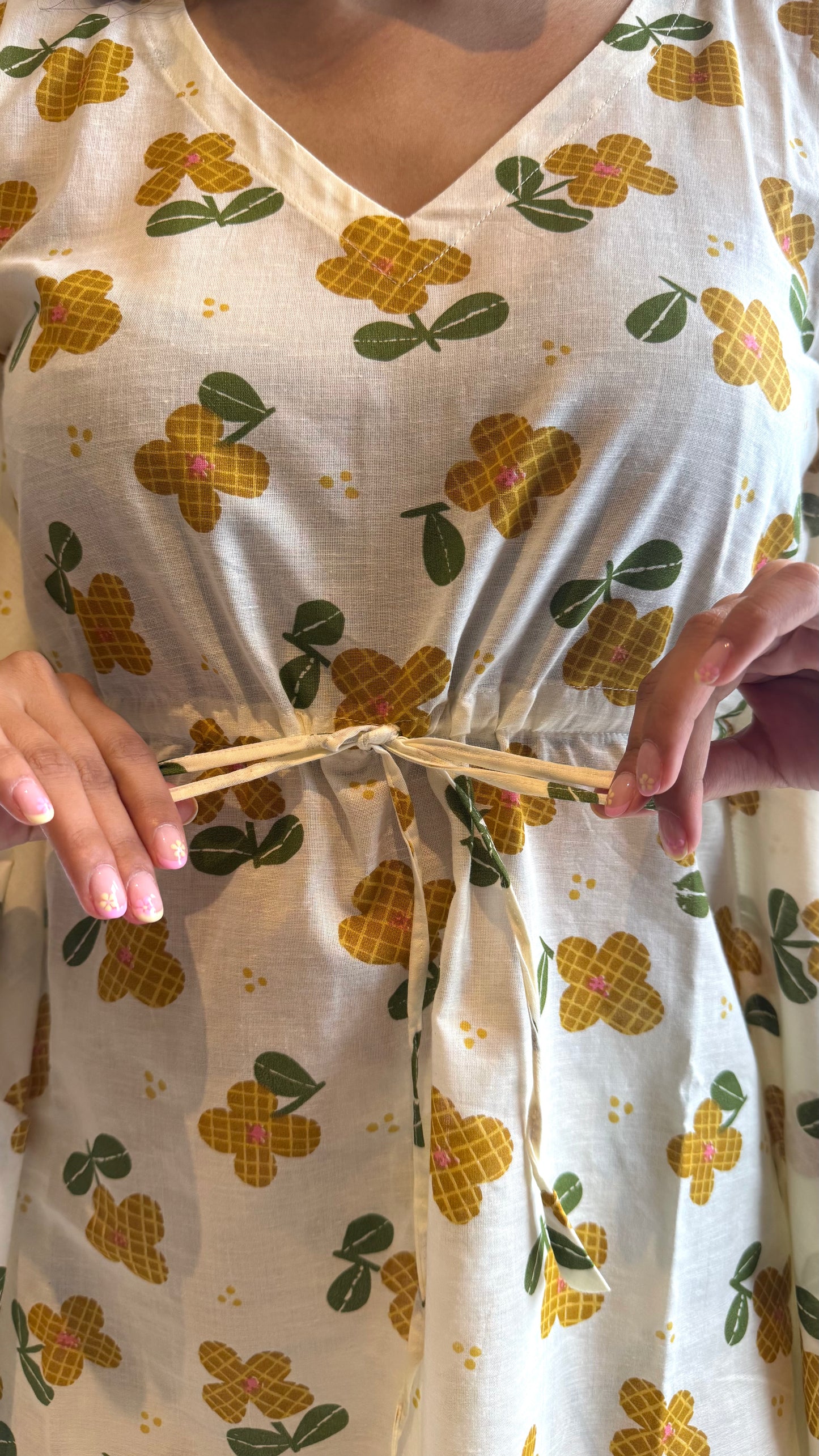 Butter Soft Cotton Kaftan Set (Premium Fabric) - Lemon White