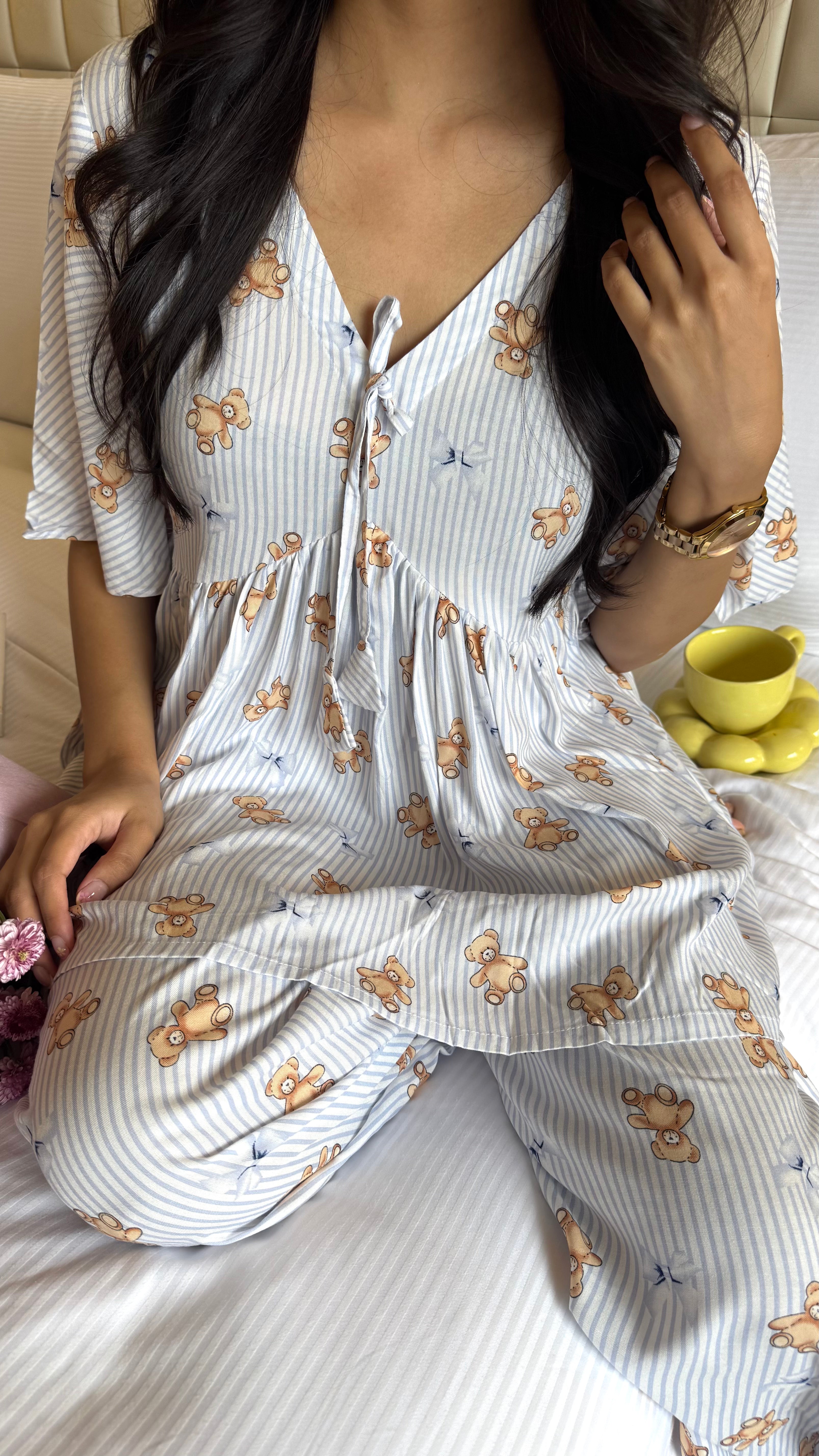 Cuddle Bow Lounge Set (Premium Fabric) - Teddy Blue