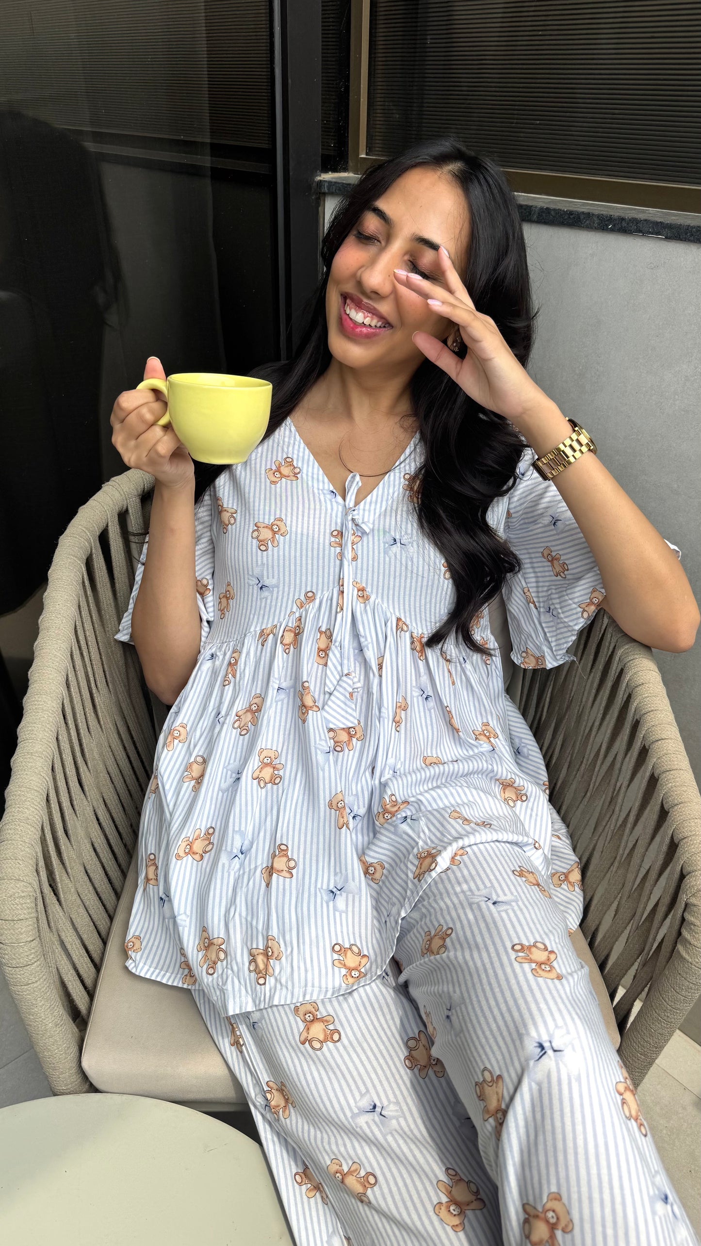 Cuddle Bow Lounge Set (Premium Fabric) - Teddy Blue