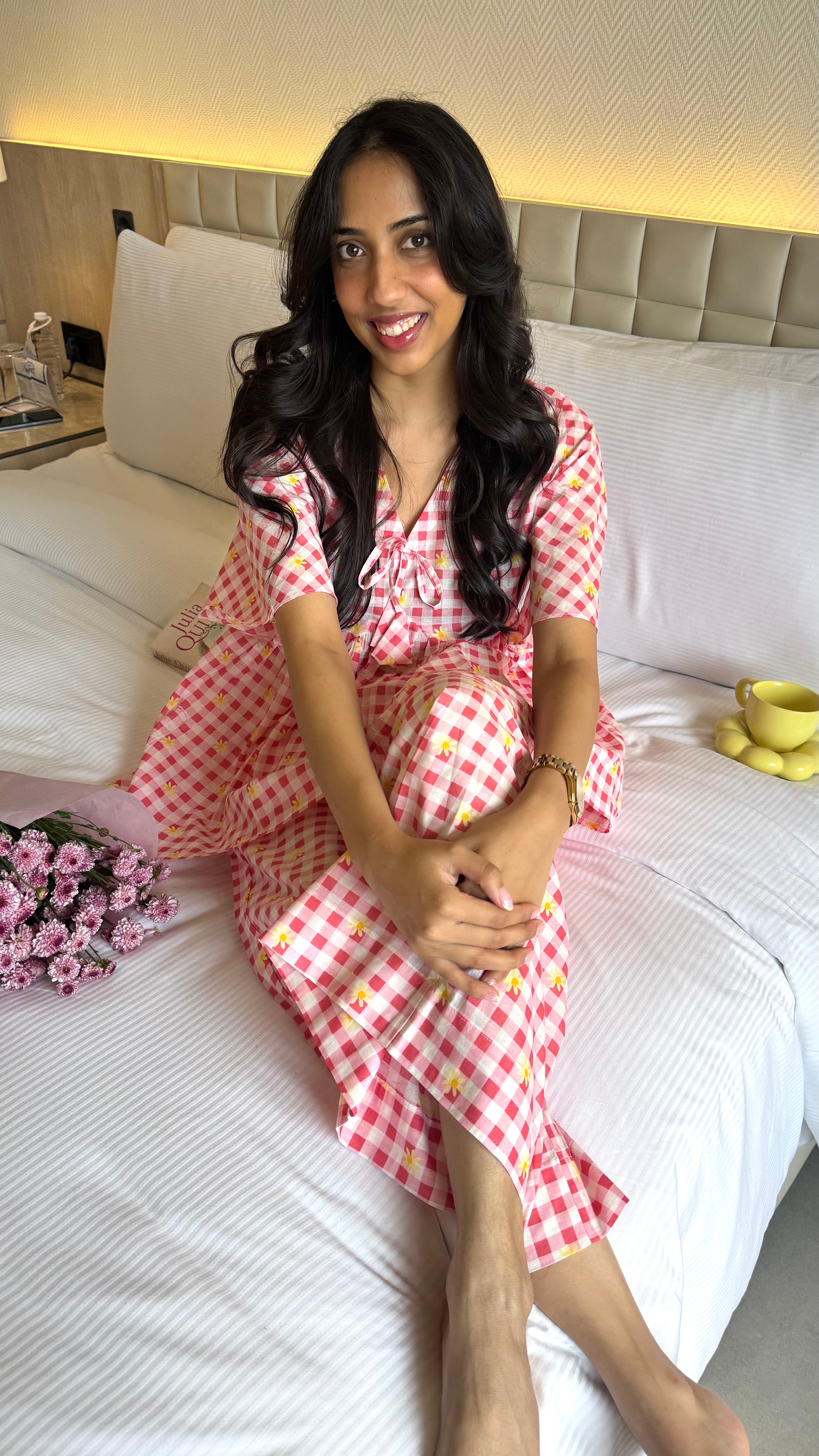 Cuddle Bow Lounge Set (Premium Fabric) - Floral Pink/Red